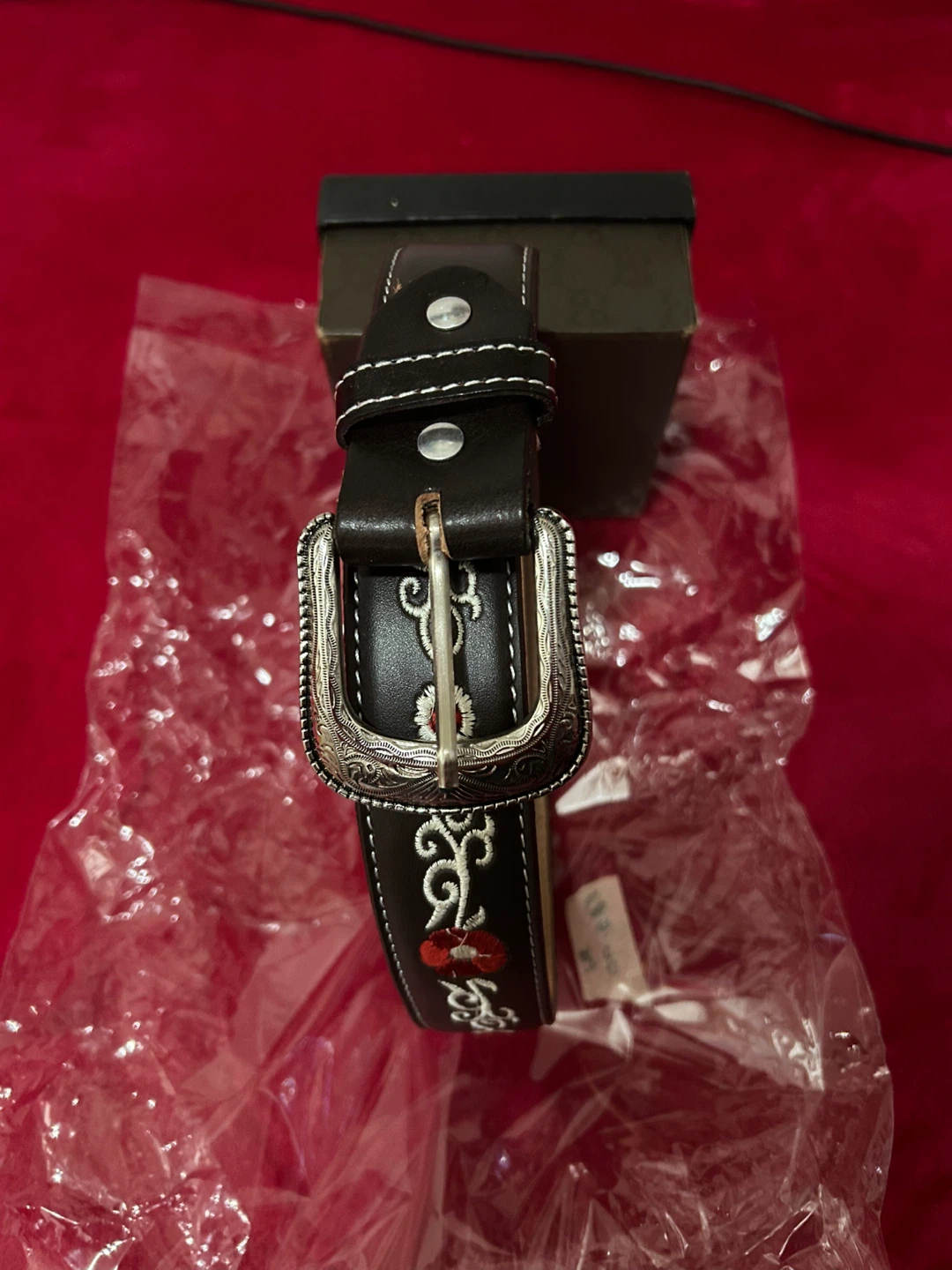 Leather Belt with Floral Embroidery
