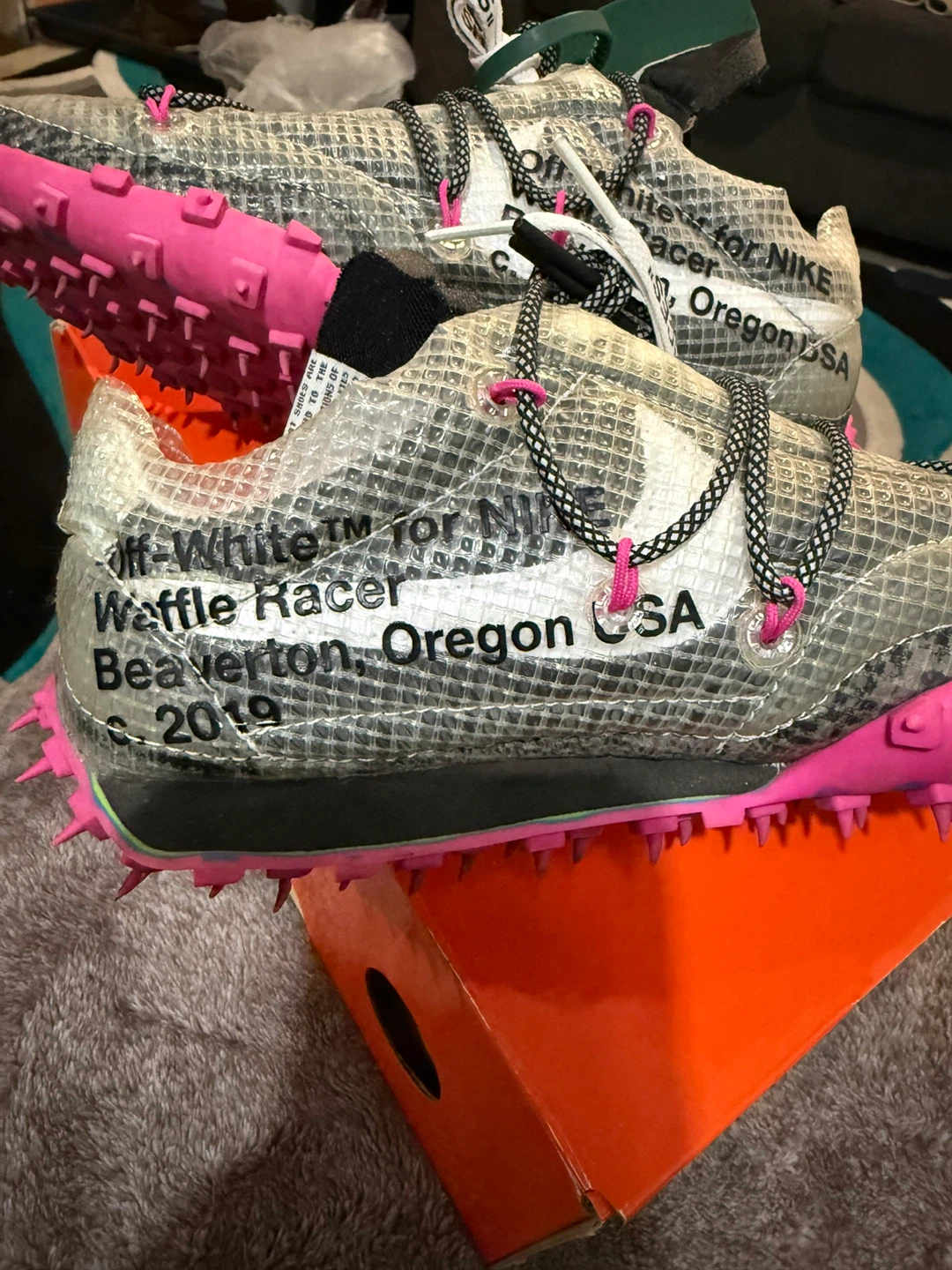 Nike x Off-White Waffle Racer / OW Black/White-Fuchsia, Size 6.5