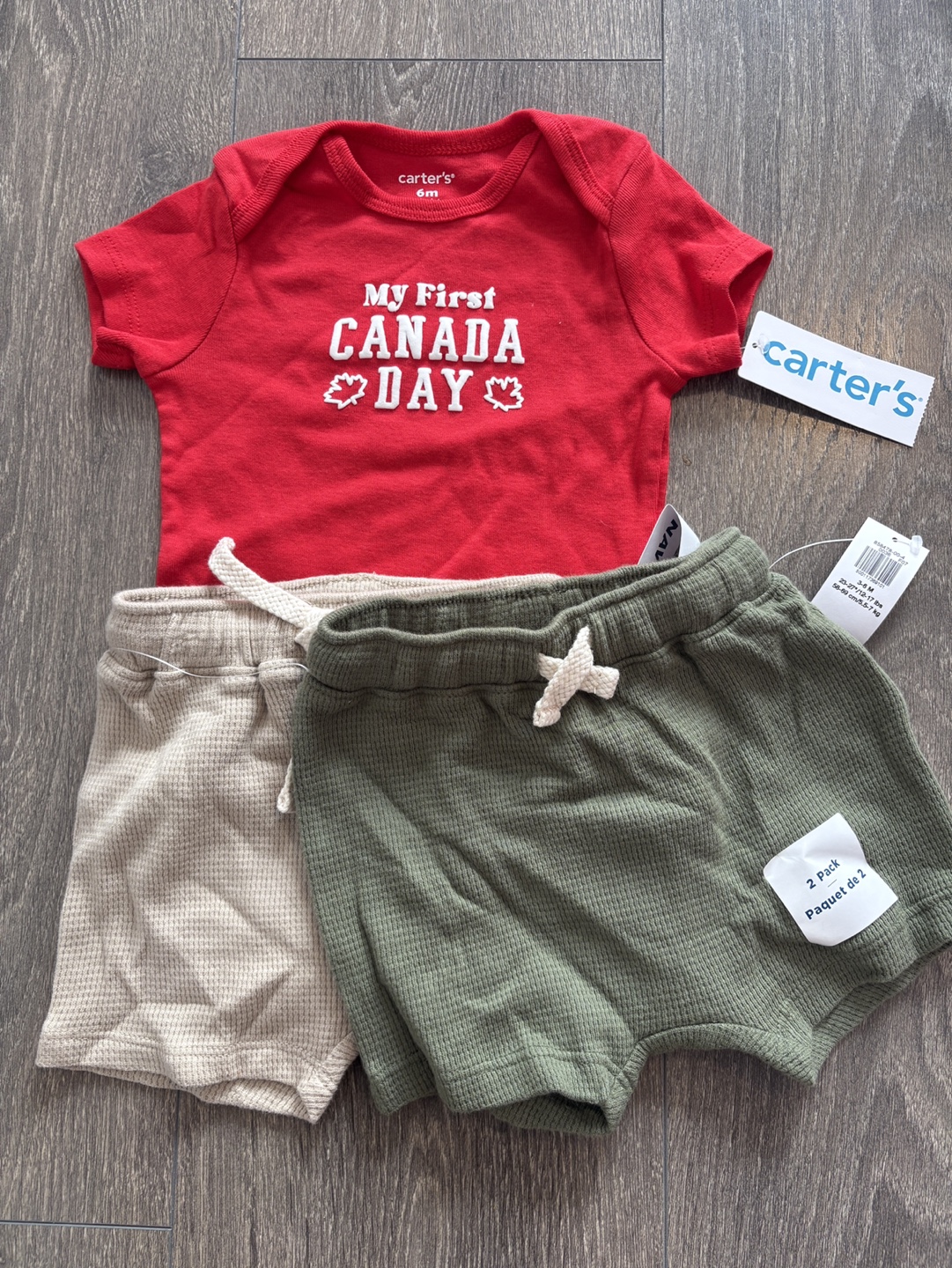 Carter’s Canada Day Onesie + 2 Old Navy Shorts (6M, New)