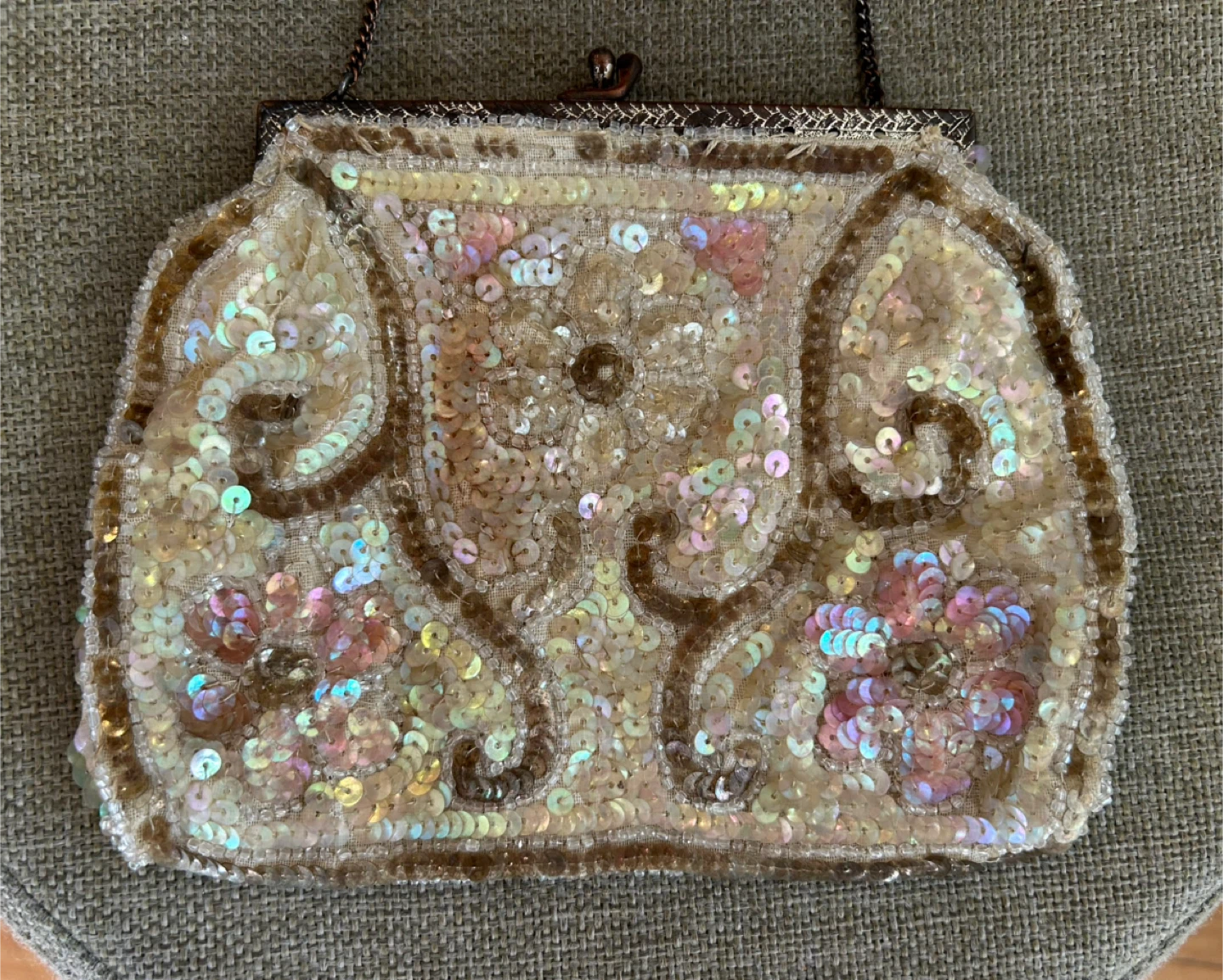 Vintage Beaded Sequin Evening Bag Purse