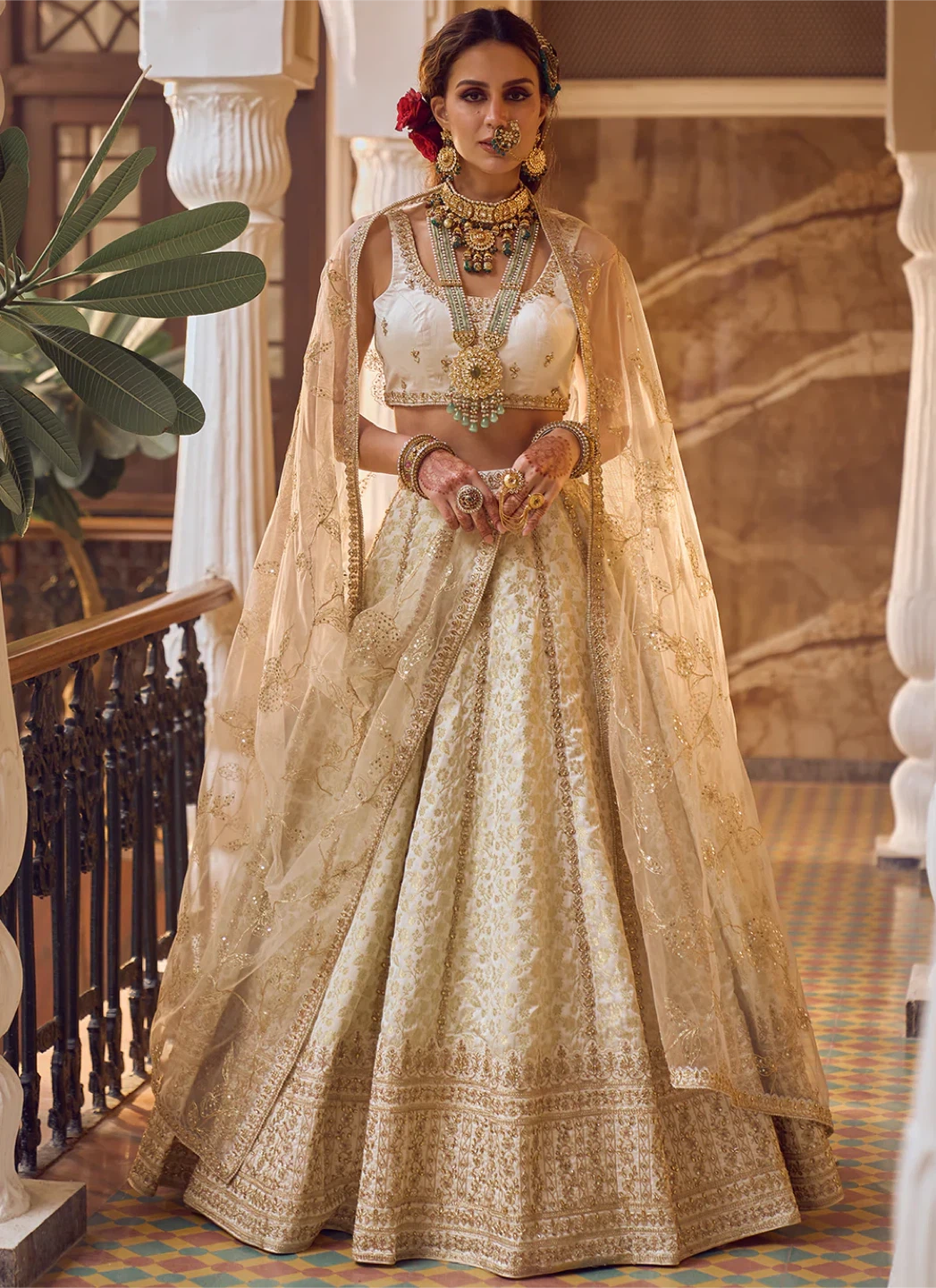 Cream & Gold Lehenga and Dupatta
