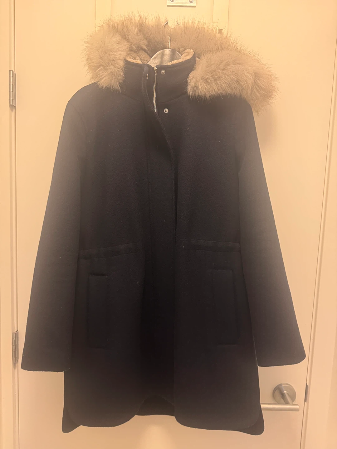 DKNY Wool Blend Coat with Faux Fur Hood - Size L