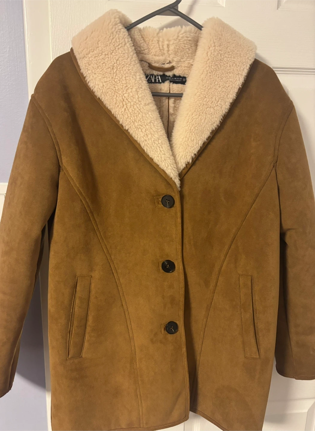Zara XS Brown Faux Suede Sherpa Jacket