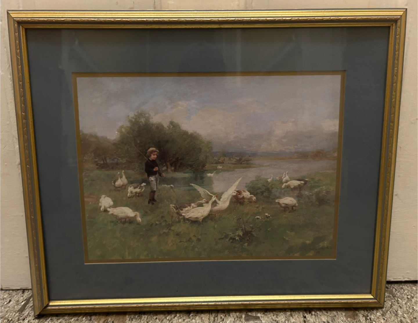 Framed Print of Boy with Geese