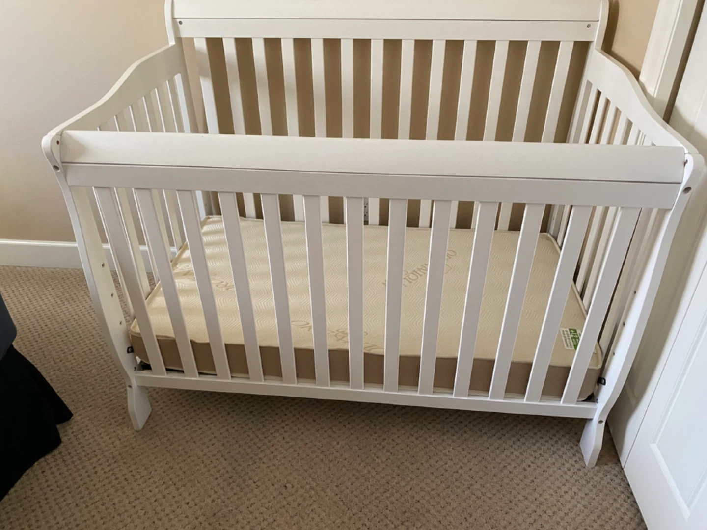 White Baby Crib with Mattress