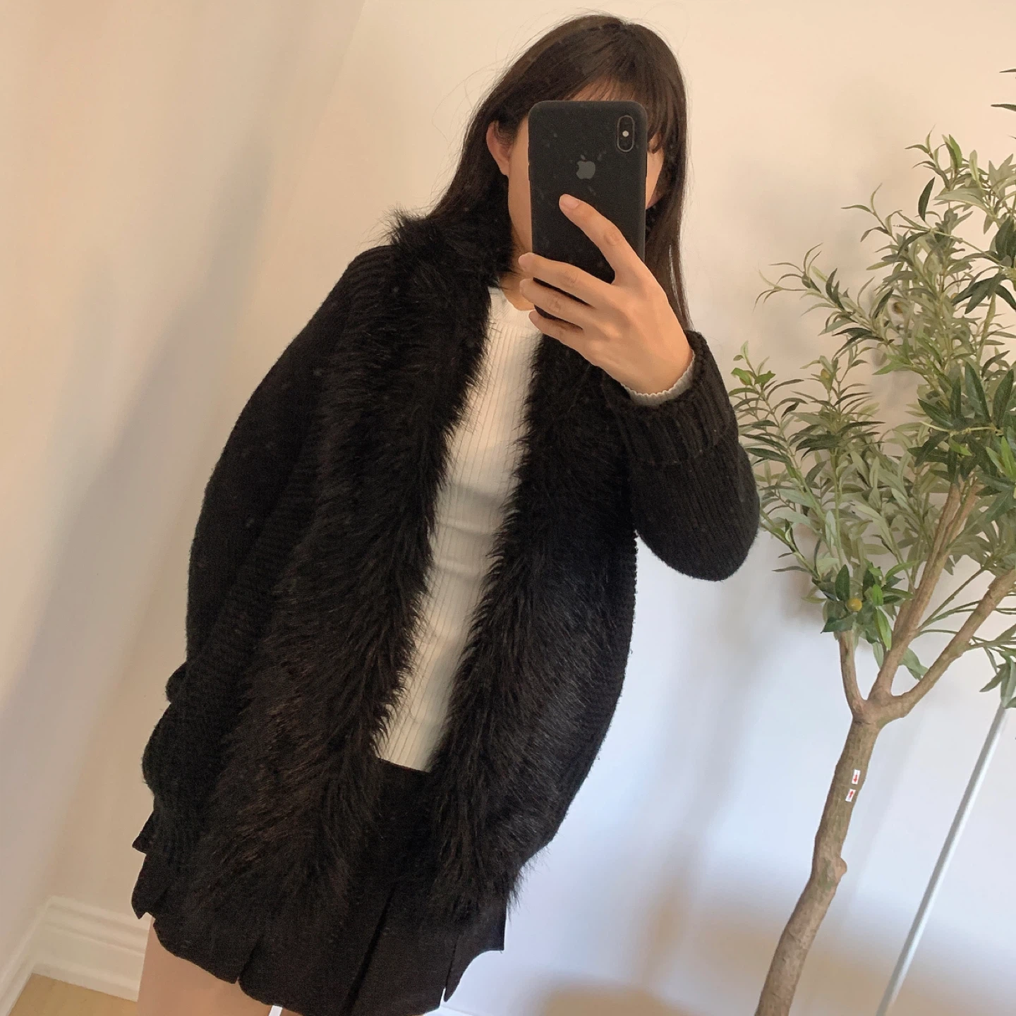 Topshop Black Long Knit Sweater with Faux Fur Collar - photo 5