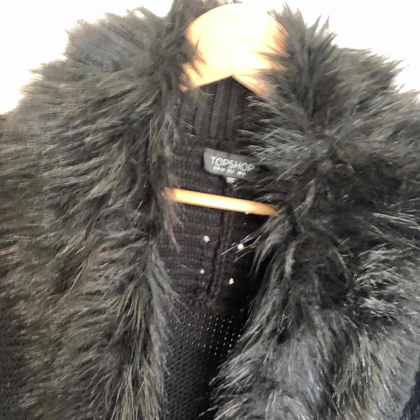 Topshop Black Long Knit Sweater with Faux Fur Collar - photo 3