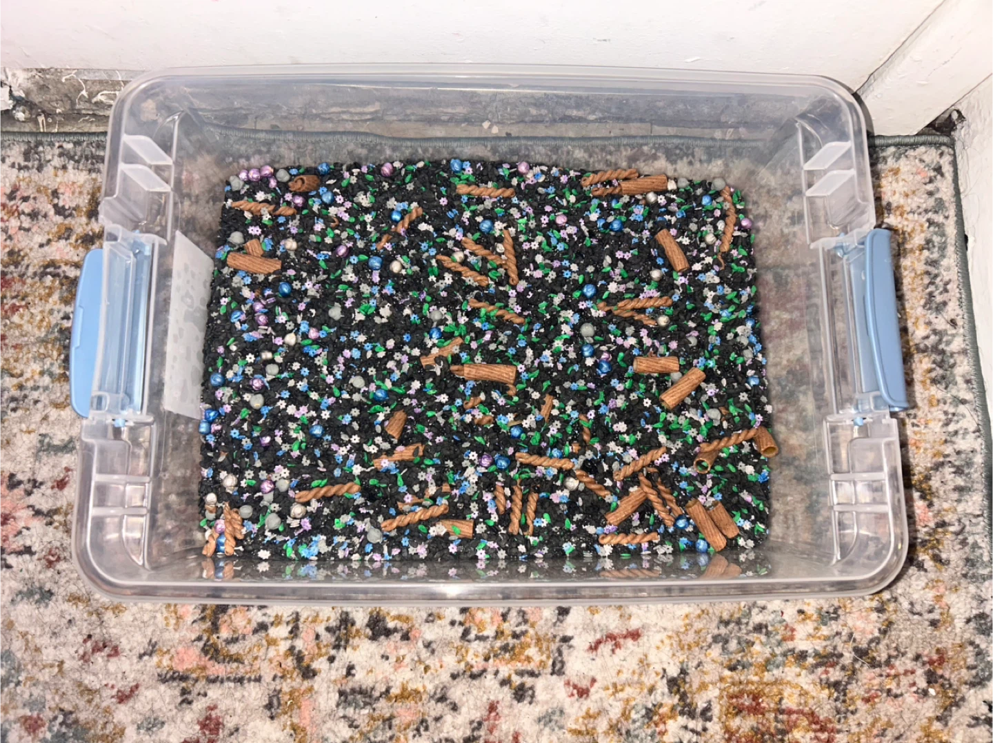 Sensory bin half way full