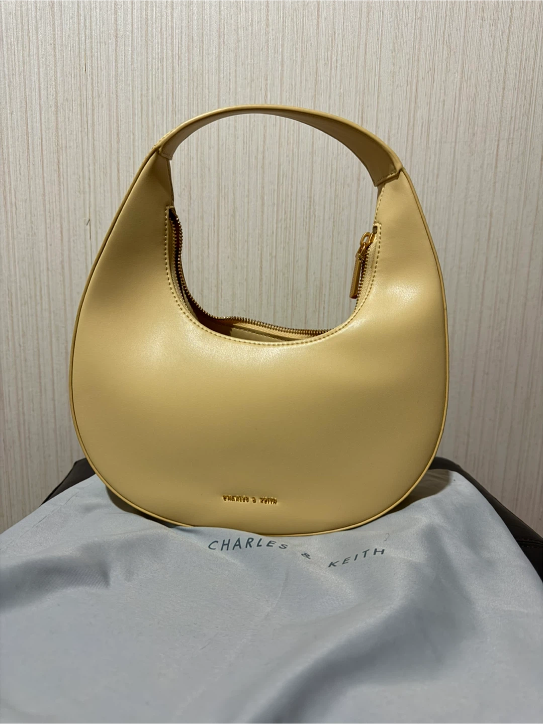 Charles & Keith Butter Yellow Crescent Hobo Bag - Size S