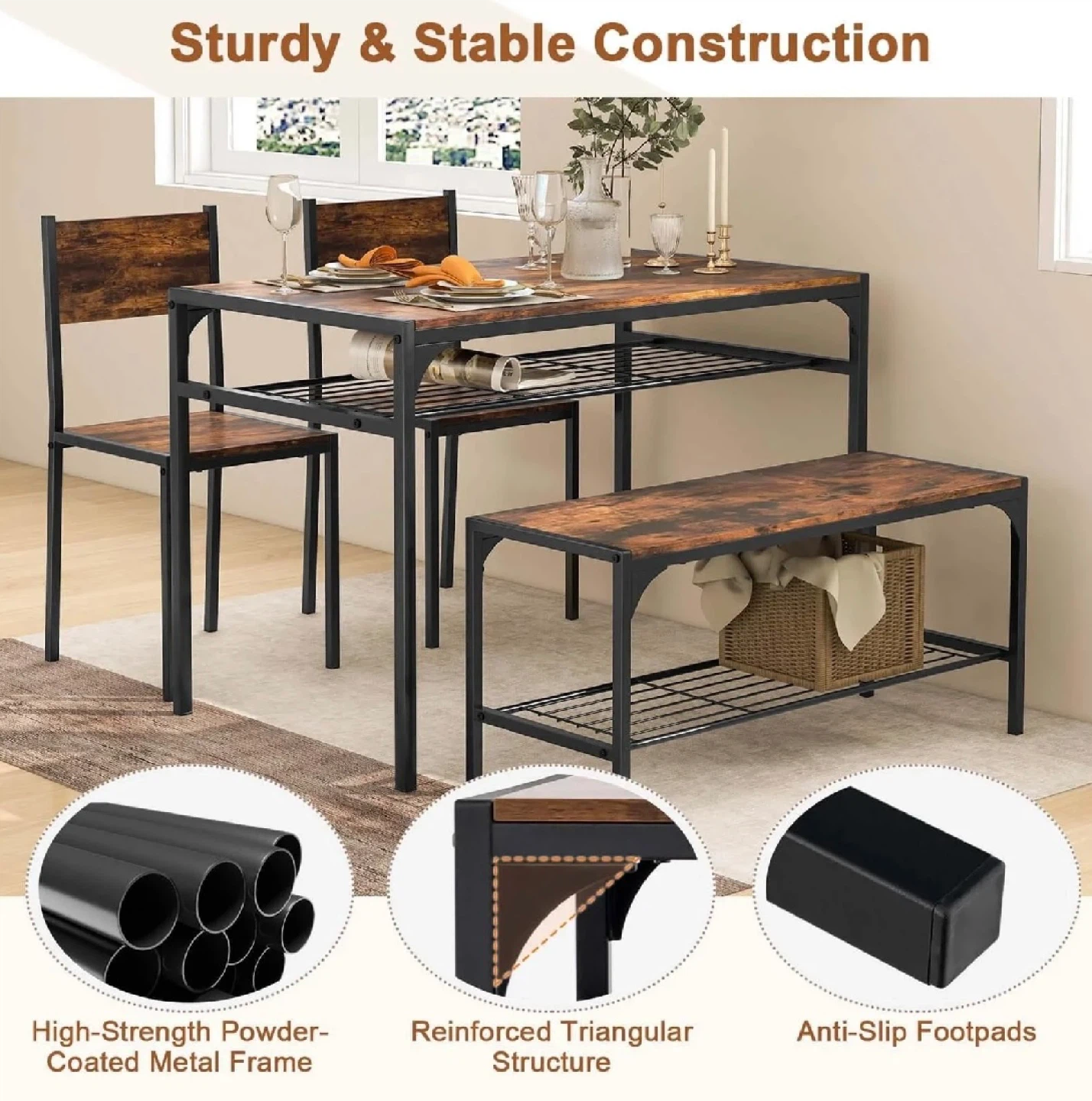 Brand New in Box 4-Piece Dining Set, Rustic Brown - photo 4