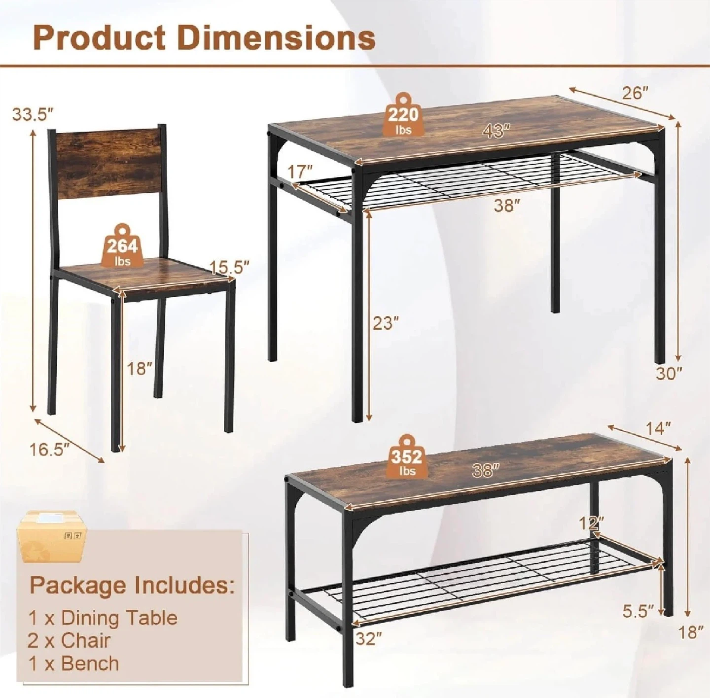 Brand New in Box 4-Piece Dining Set, Rustic Brown - photo 2