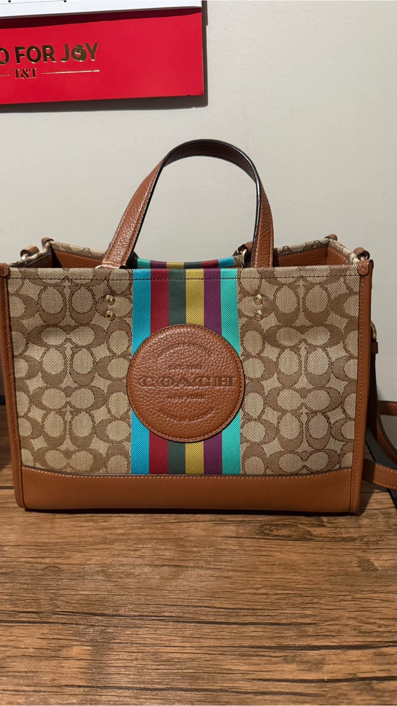 Coach Field Tote 22 With Rainbow Stripe