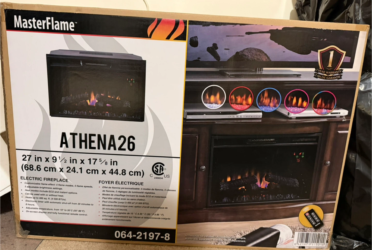 MasterFlame Athena26 Electric Fireplace - NEW in box! - photo 2