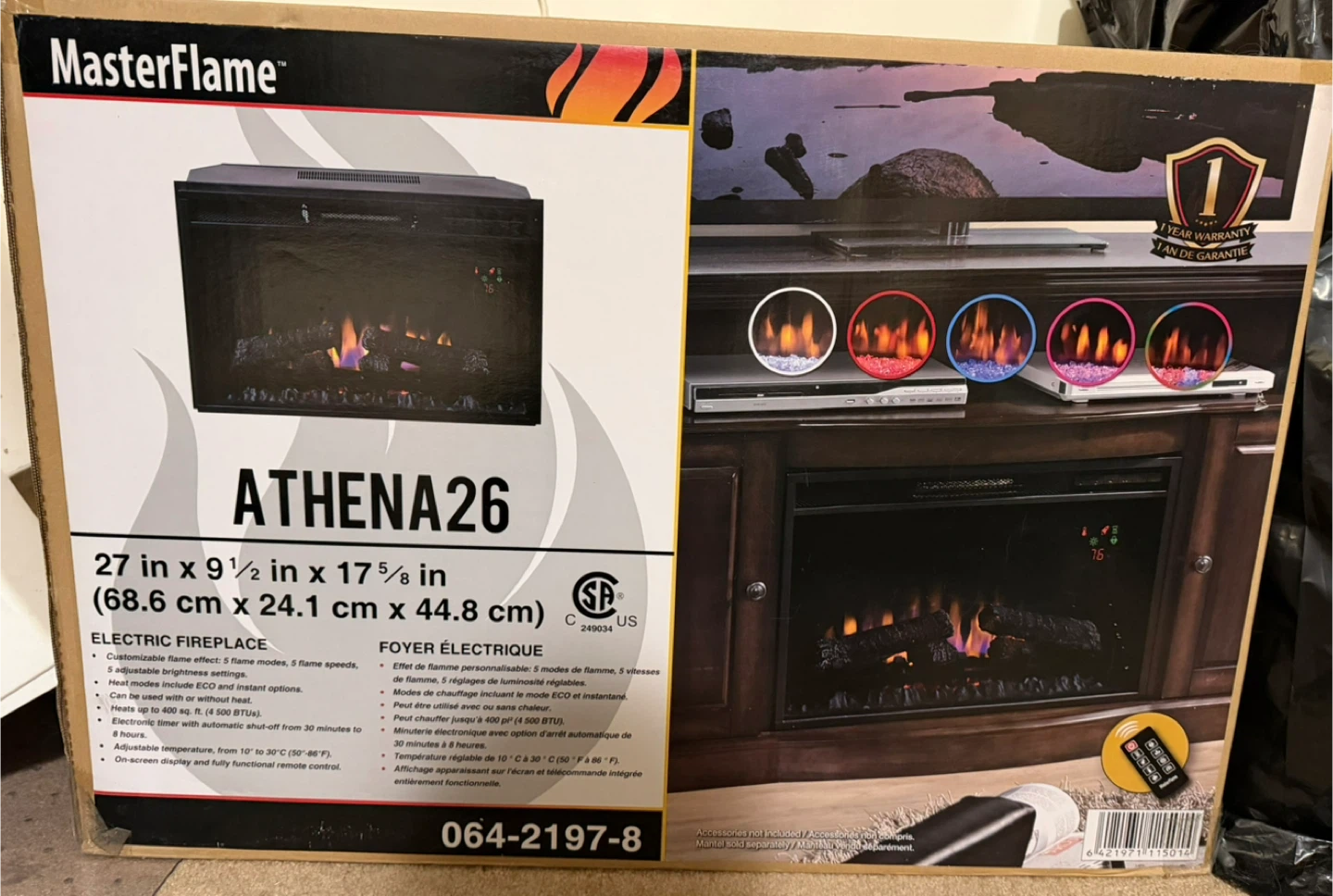 MasterFlame Athena26 Electric Fireplace - NEW in box!