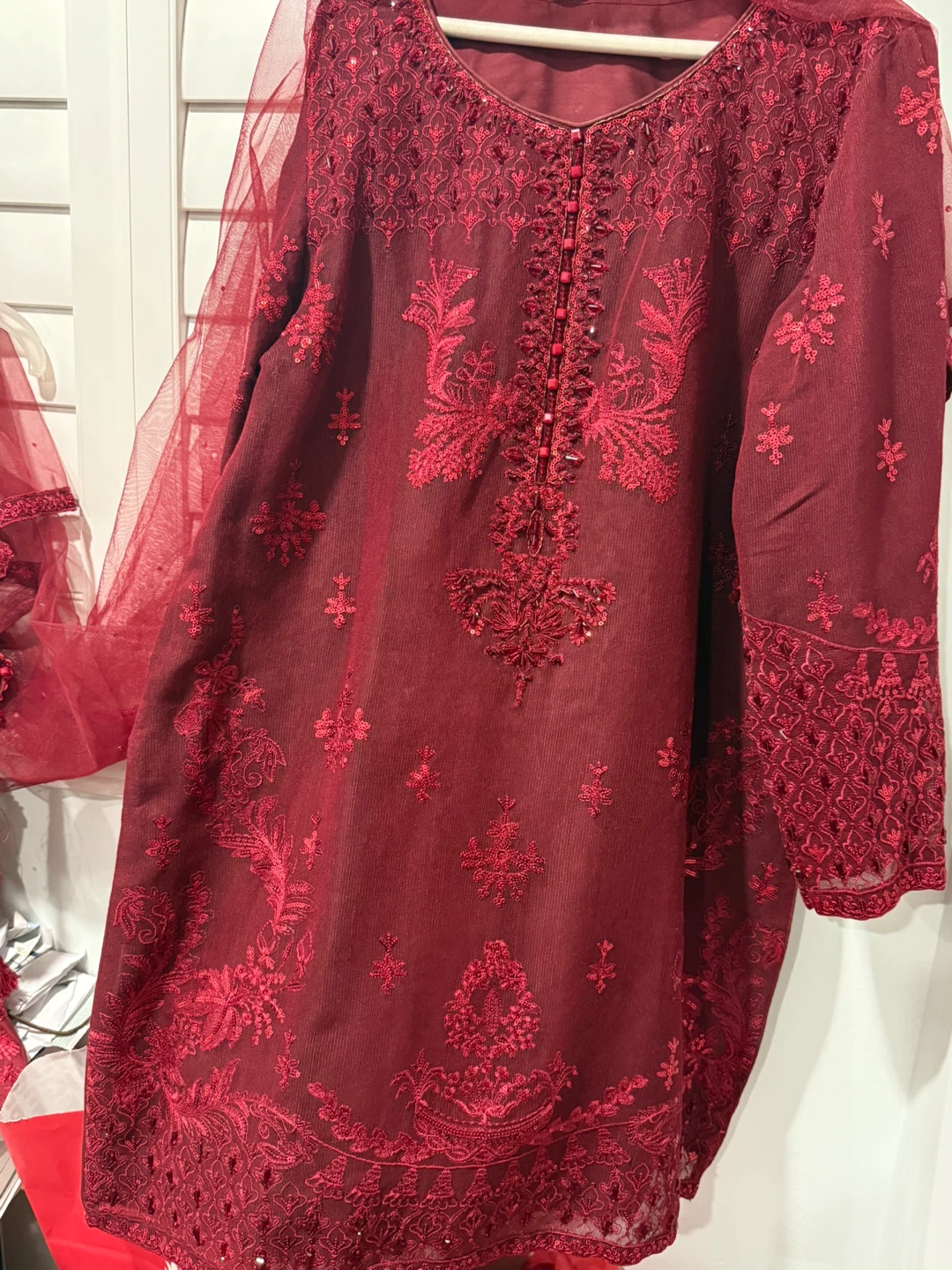 Red Embroidered Sharara  Kameez with dupatta - photo 3