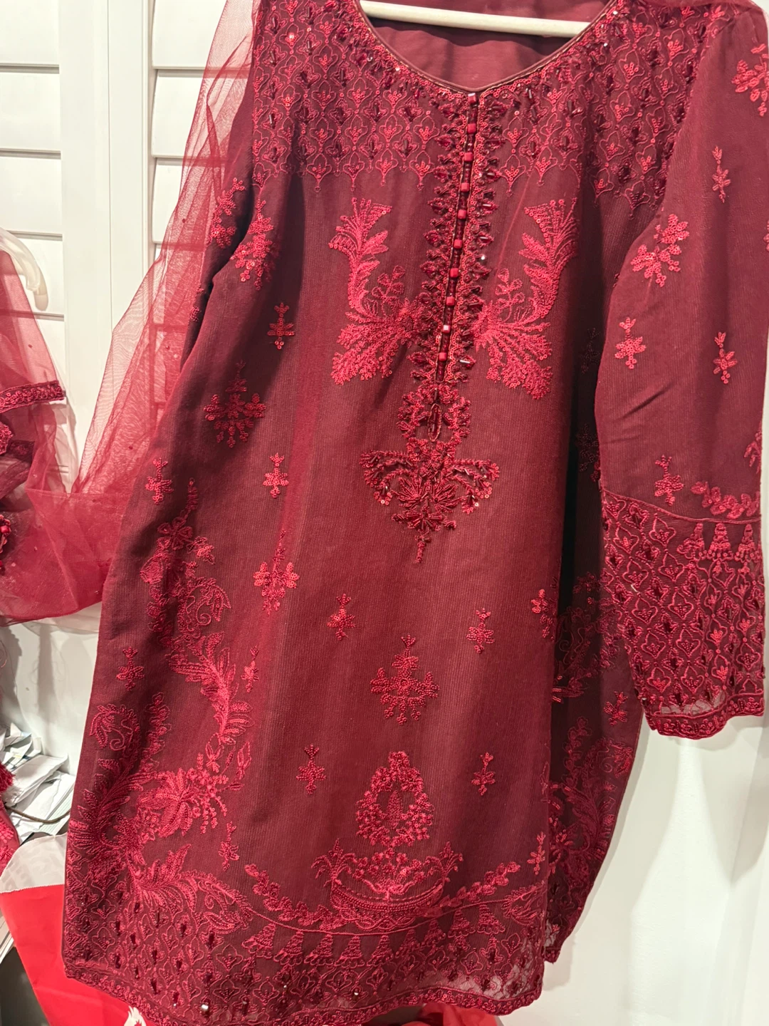 Red Embroidered Sharara  Kameez with dupatta