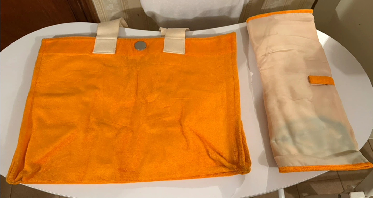 Orange Tote Bag with diaper changing pad