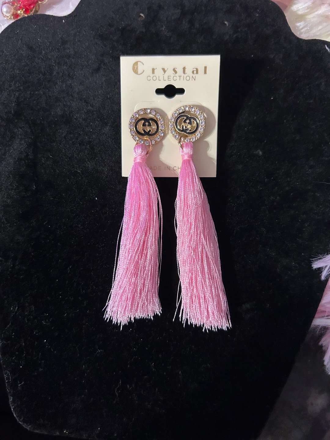 Crystal Collection Pink Tassel Earrings