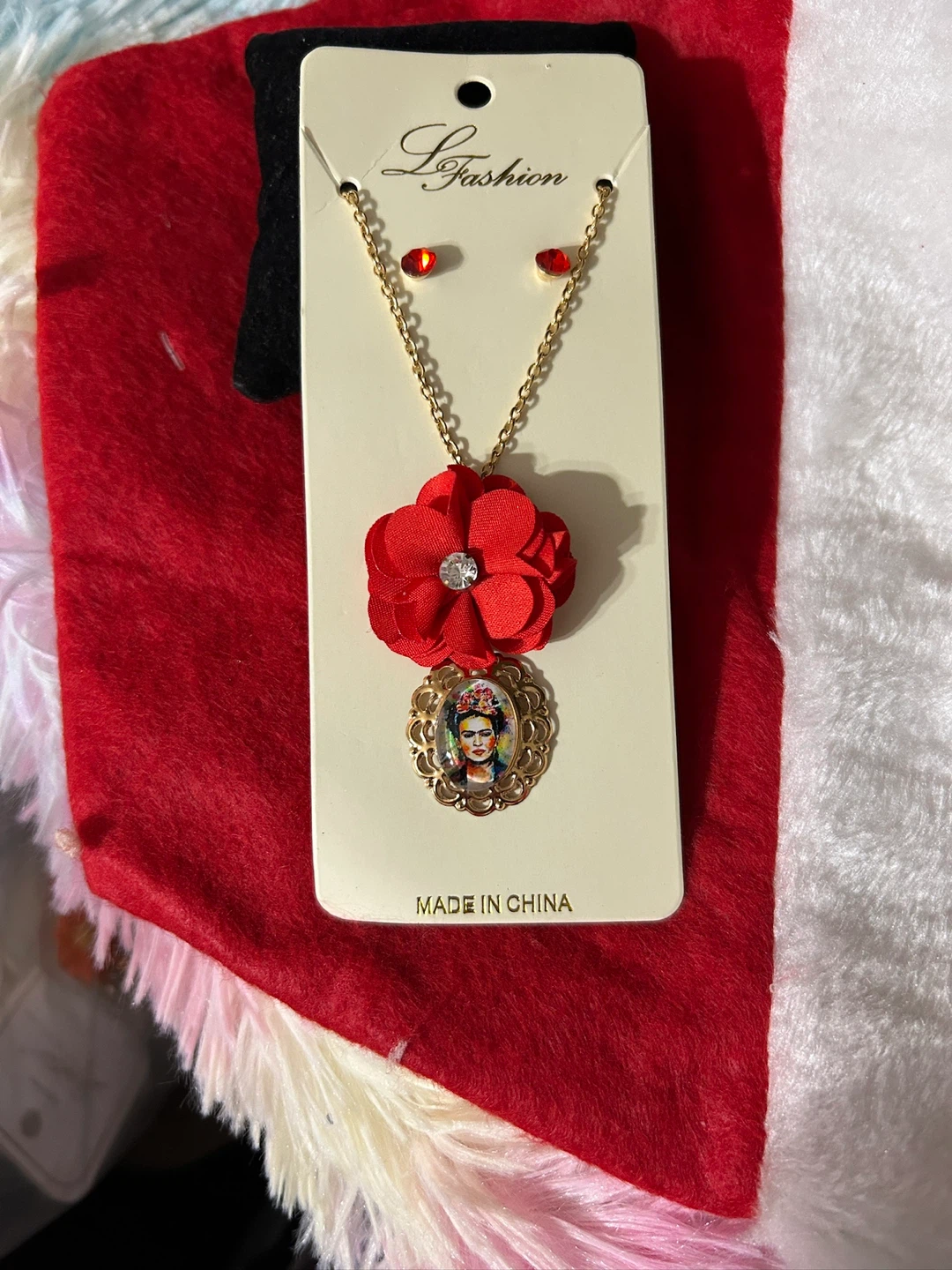 Fashion Red Flower Necklace & Earring Set - photo 2