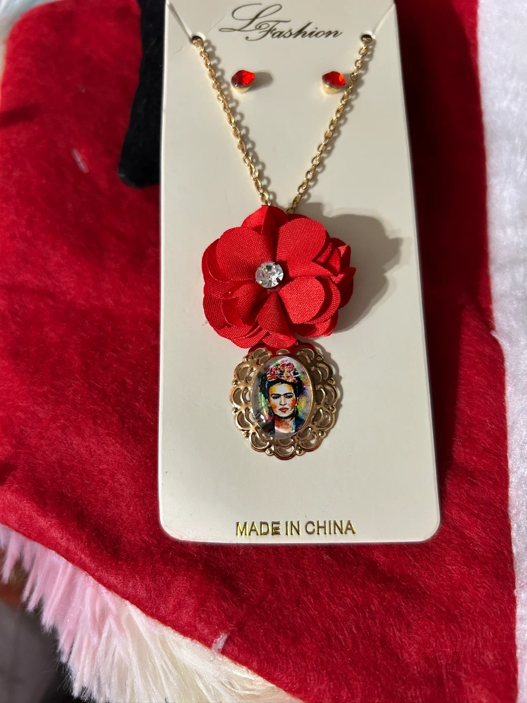Fashion Red Flower Necklace & Earring Set - photo 3