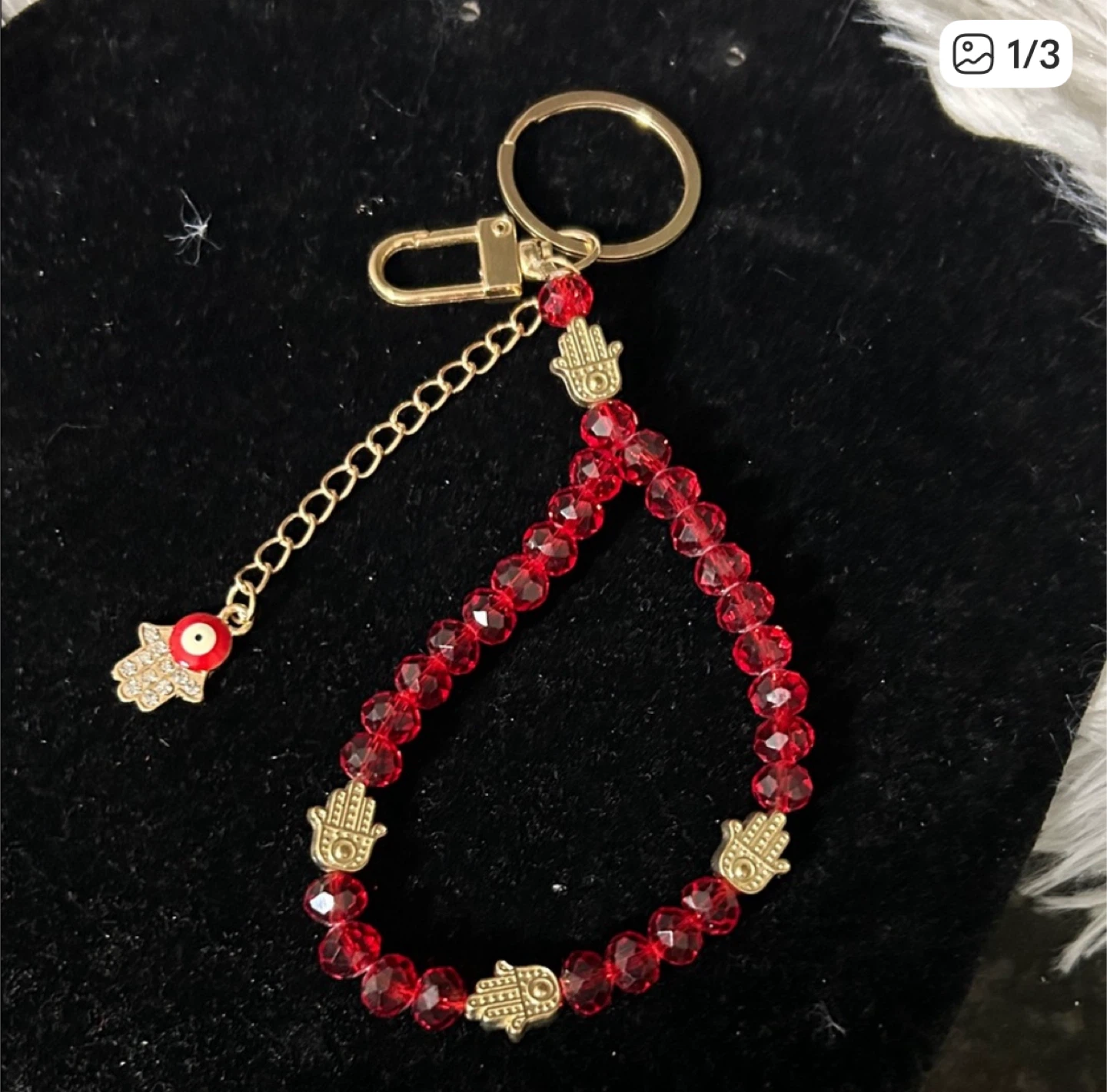 Red Beaded Hamsa Hand Keychain