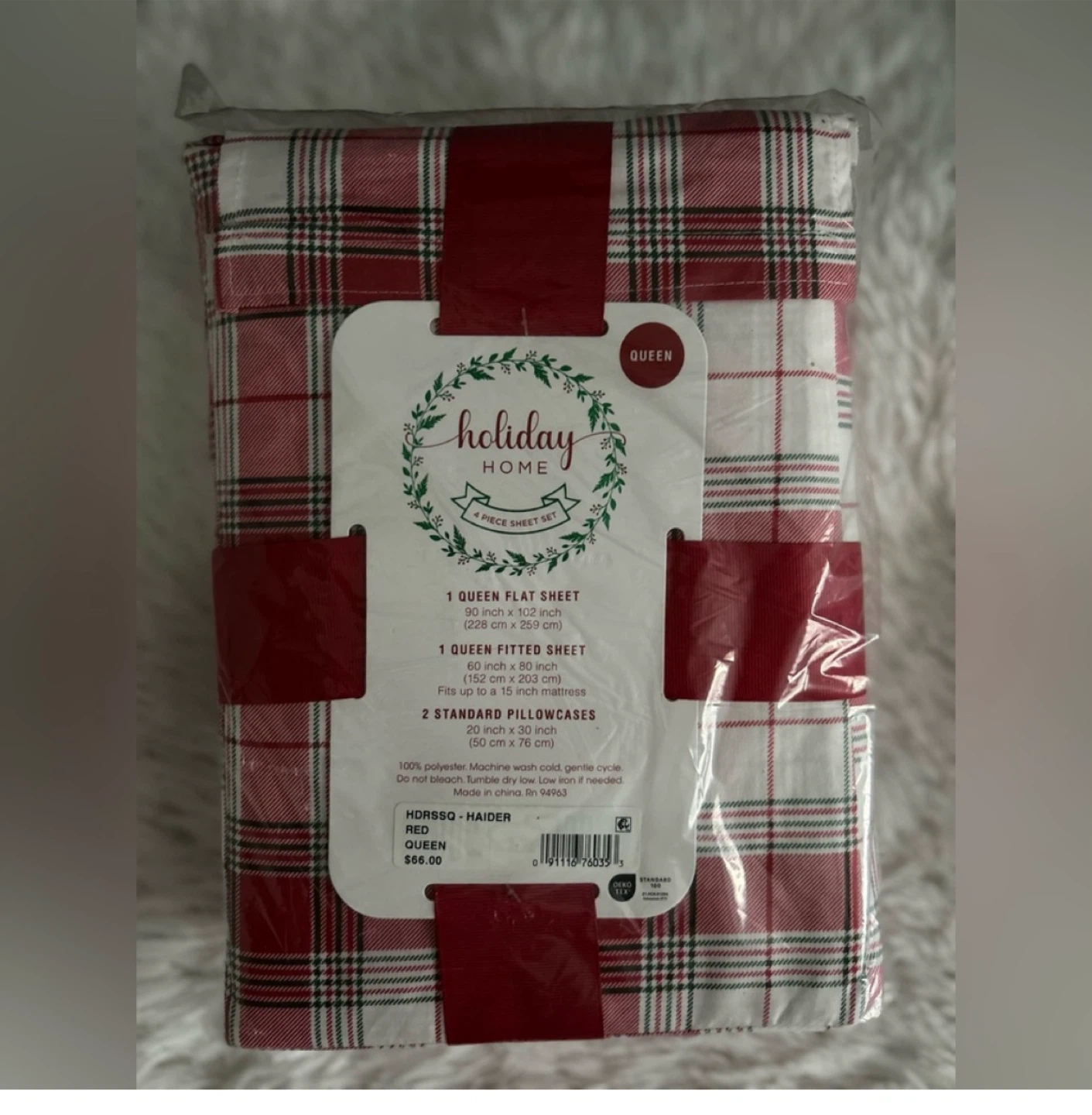 Holiday Home Queen 4-Piece Sheet Set - Red Plaid