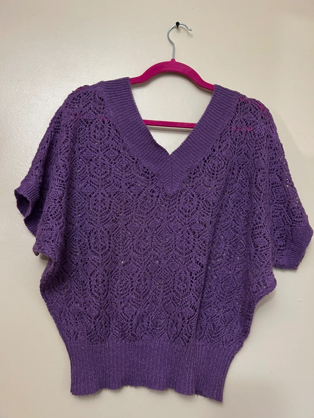 Purple V-Neck Knit Sweater Large - photo 2