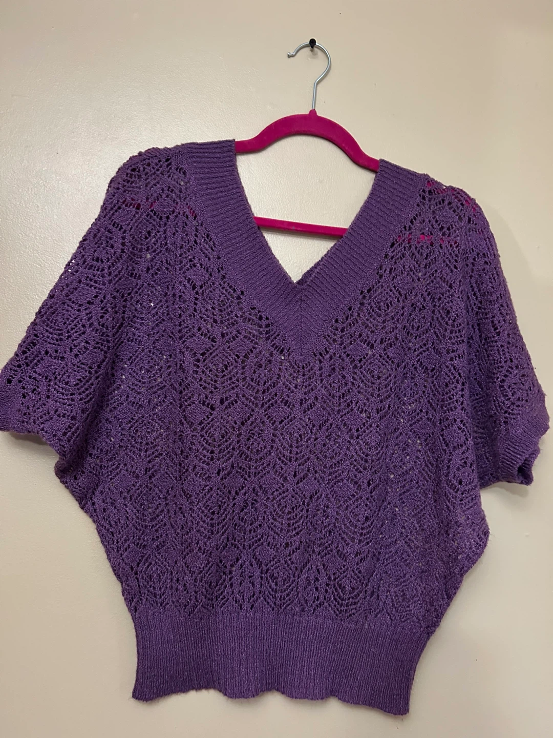 Purple V-Neck Knit Sweater Large