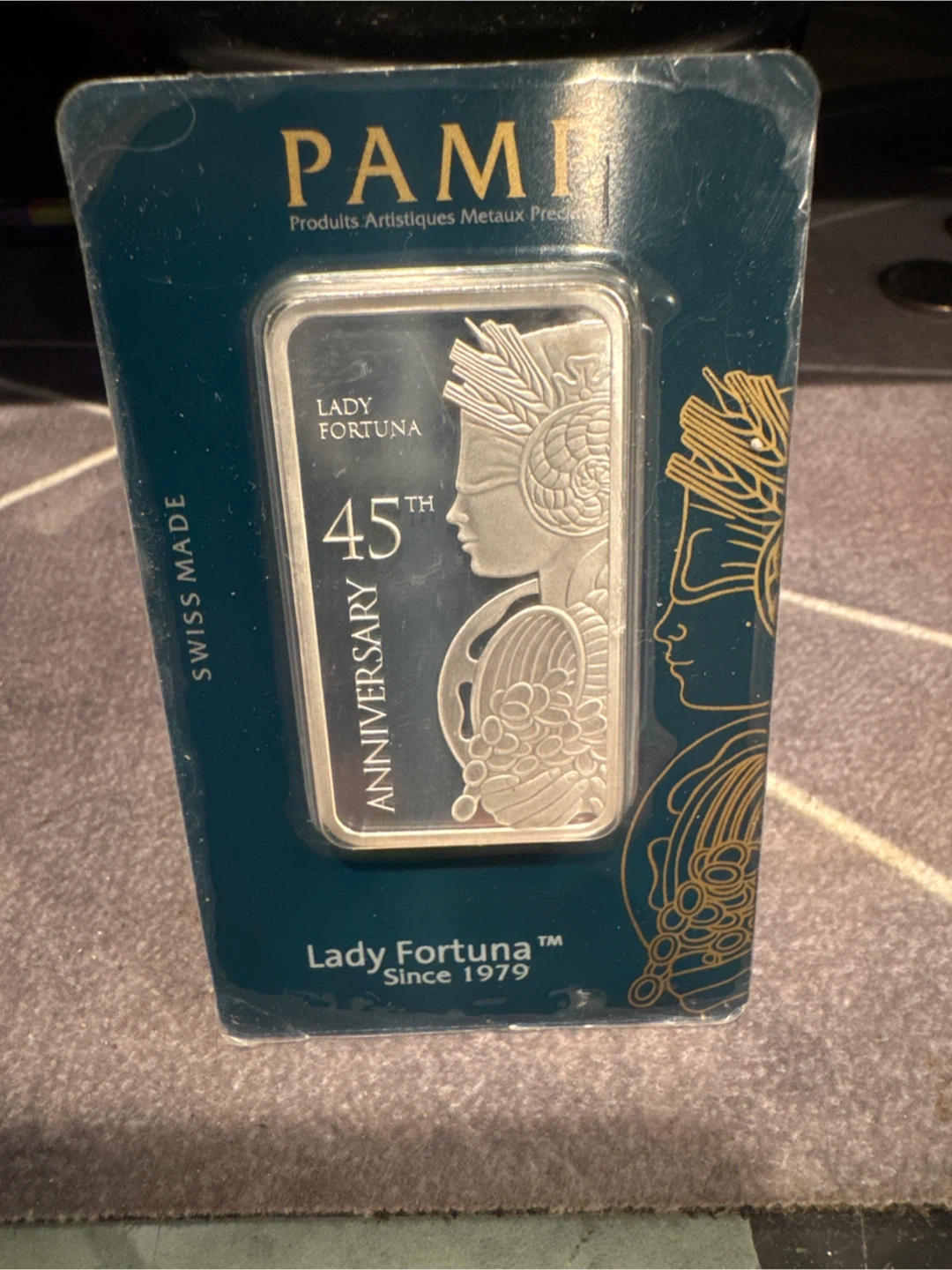 PAMP 45th Ann 1 oz Fine Silver Bar - Lady Fortuna