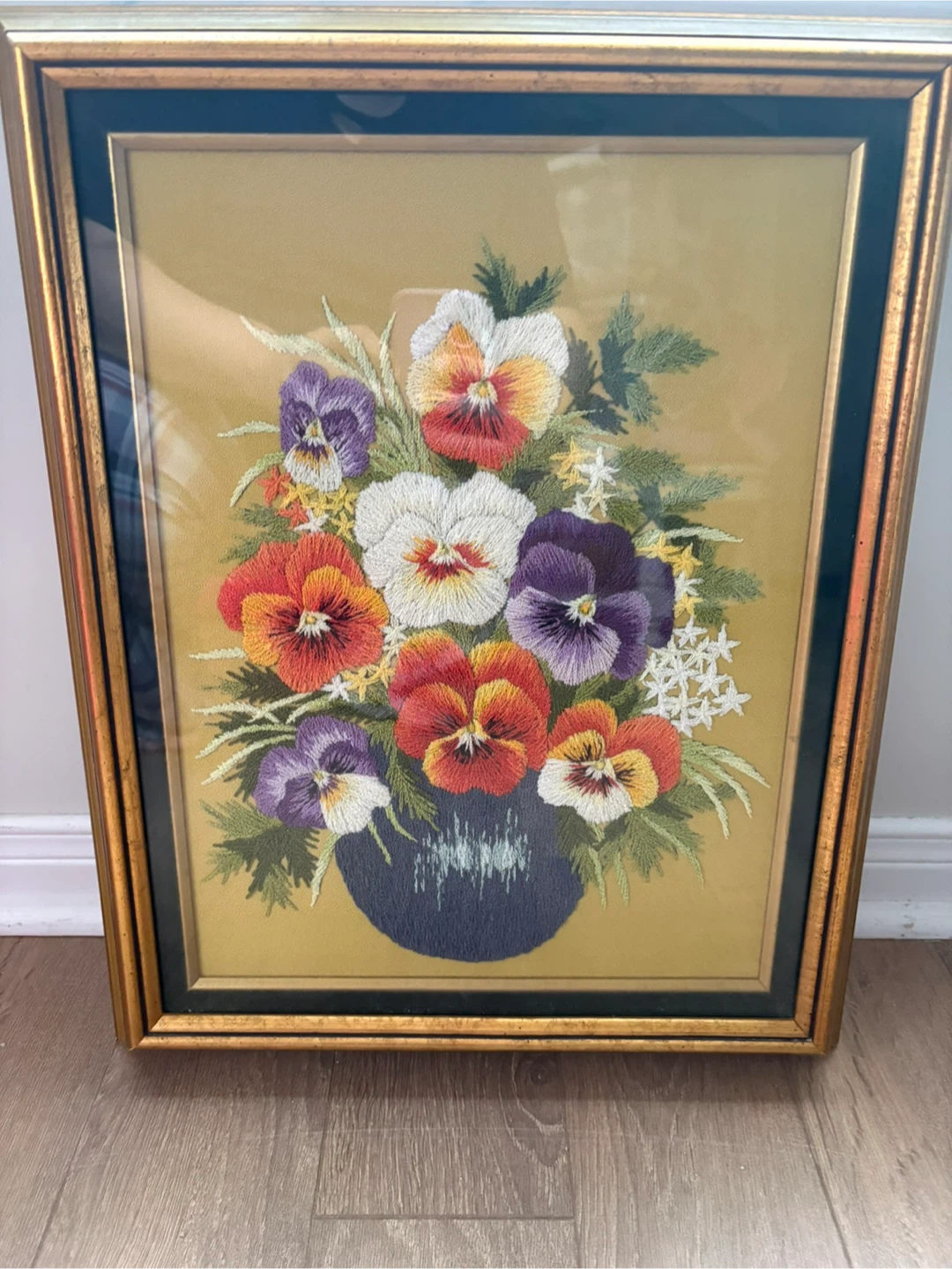 Framed Floral Embroidery Art