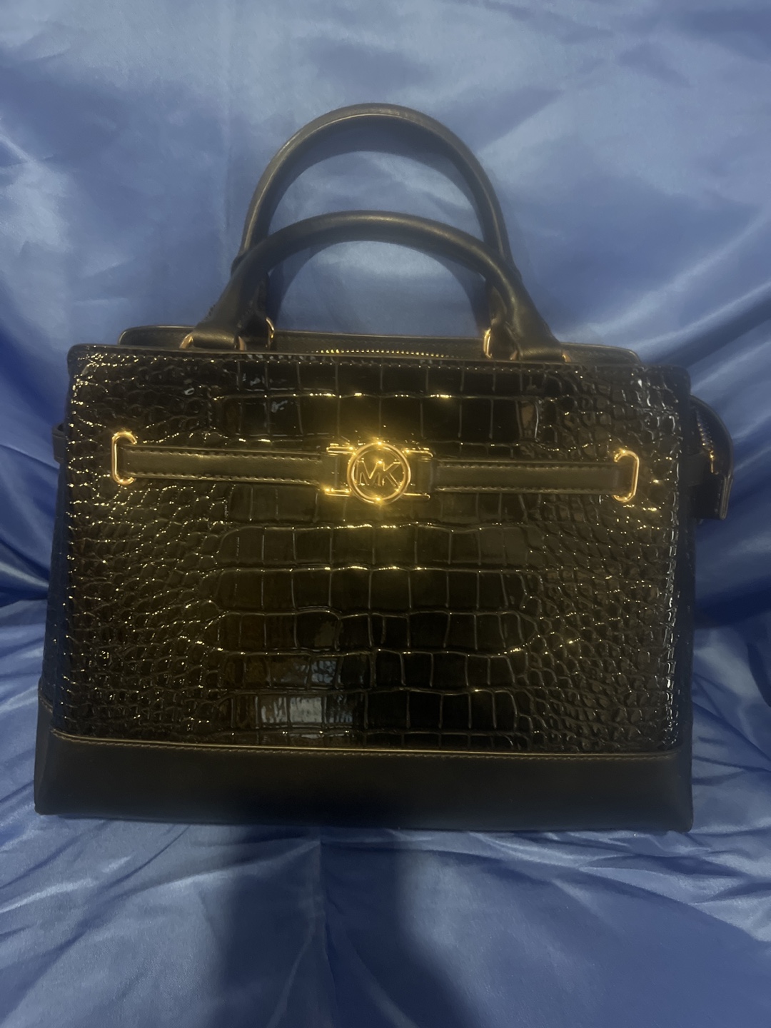 Michael Kors Black Croc Embossed Satchel