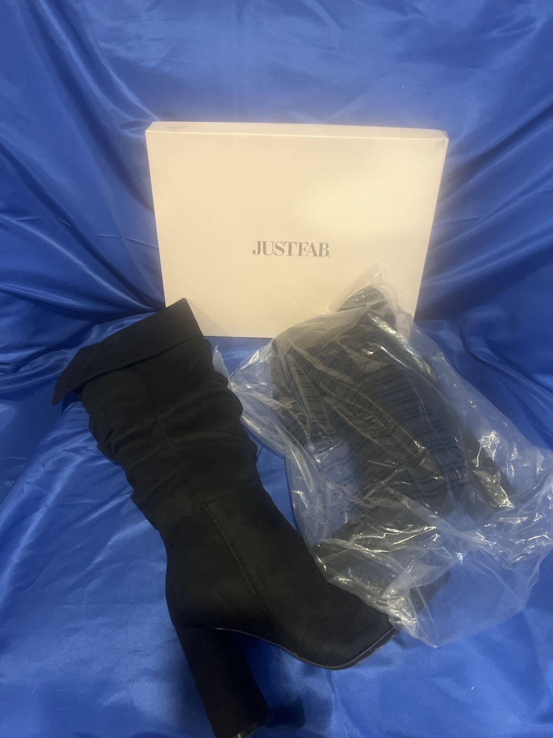 JustFab Black Heeled Boots, Size 9.5 US