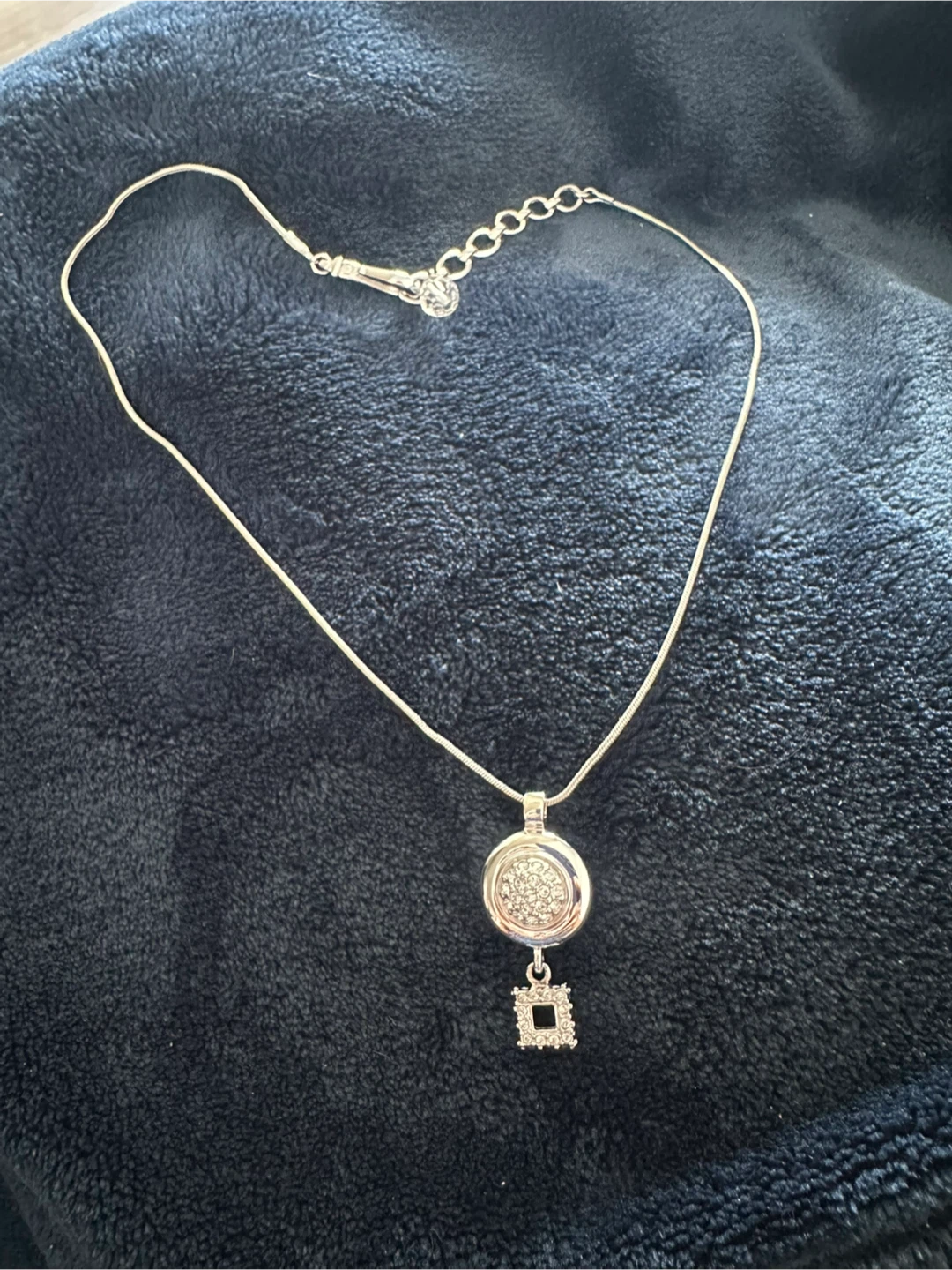Silver Tone Necklace with Circle and Square Pendant