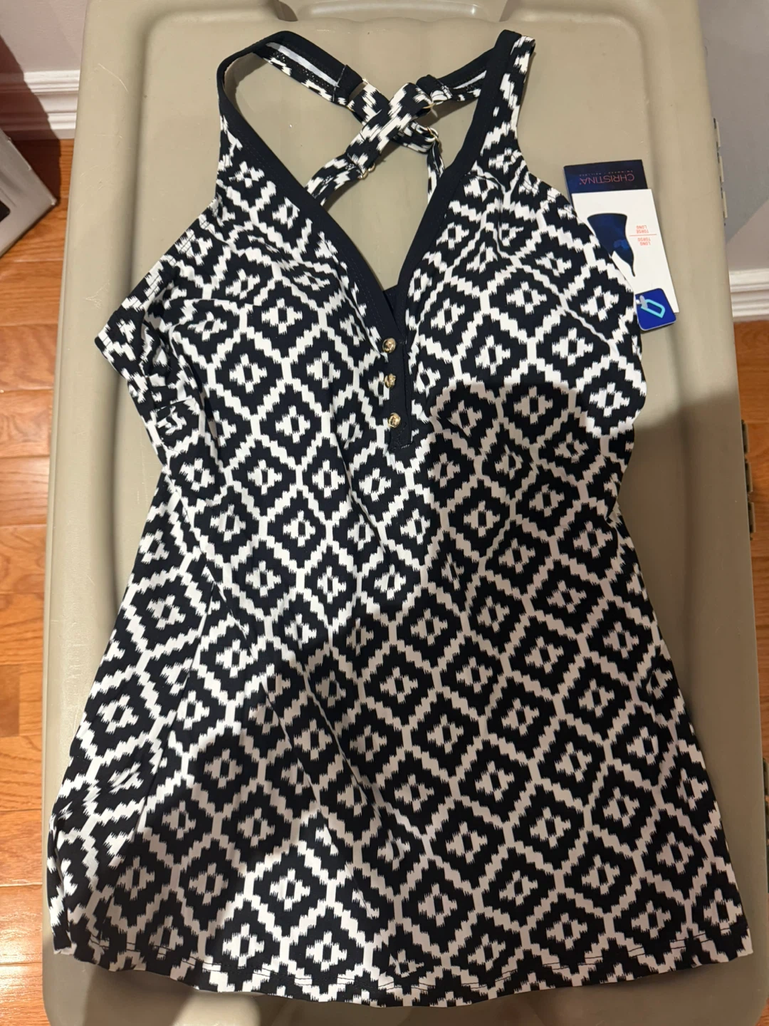 Christina Black/White Tankini Top - Size 10DL