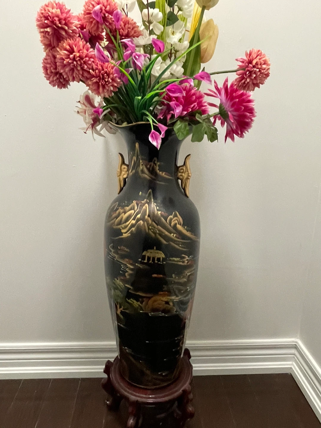 Large Decorative Black Vase with Stand - photo 2