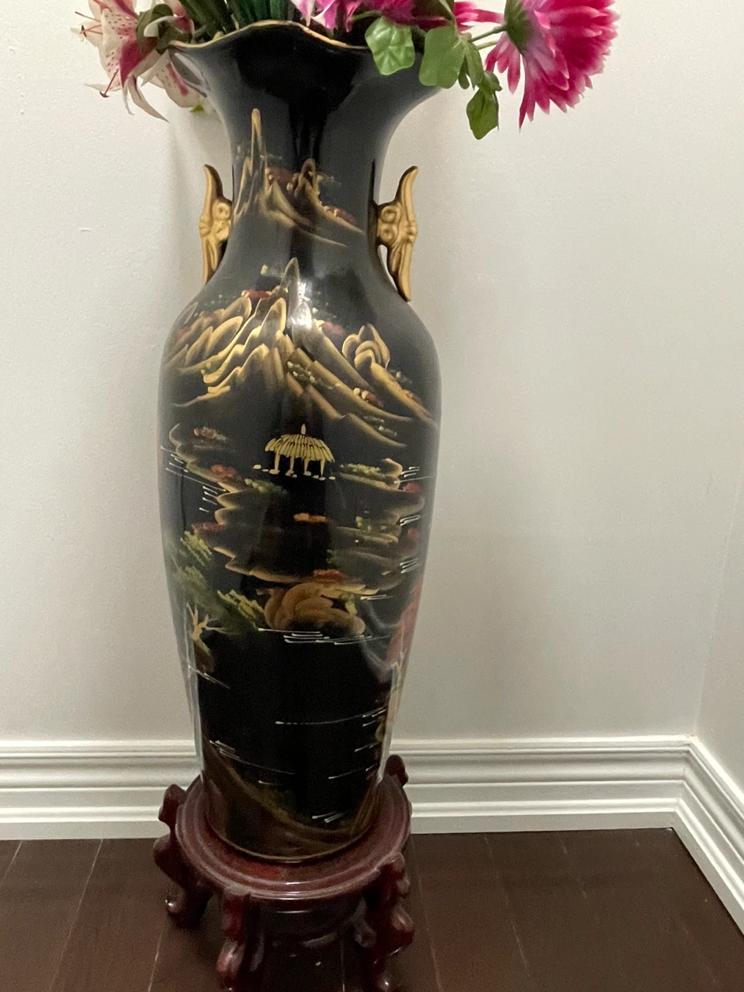 Large Decorative Black Vase with Stand - photo 3