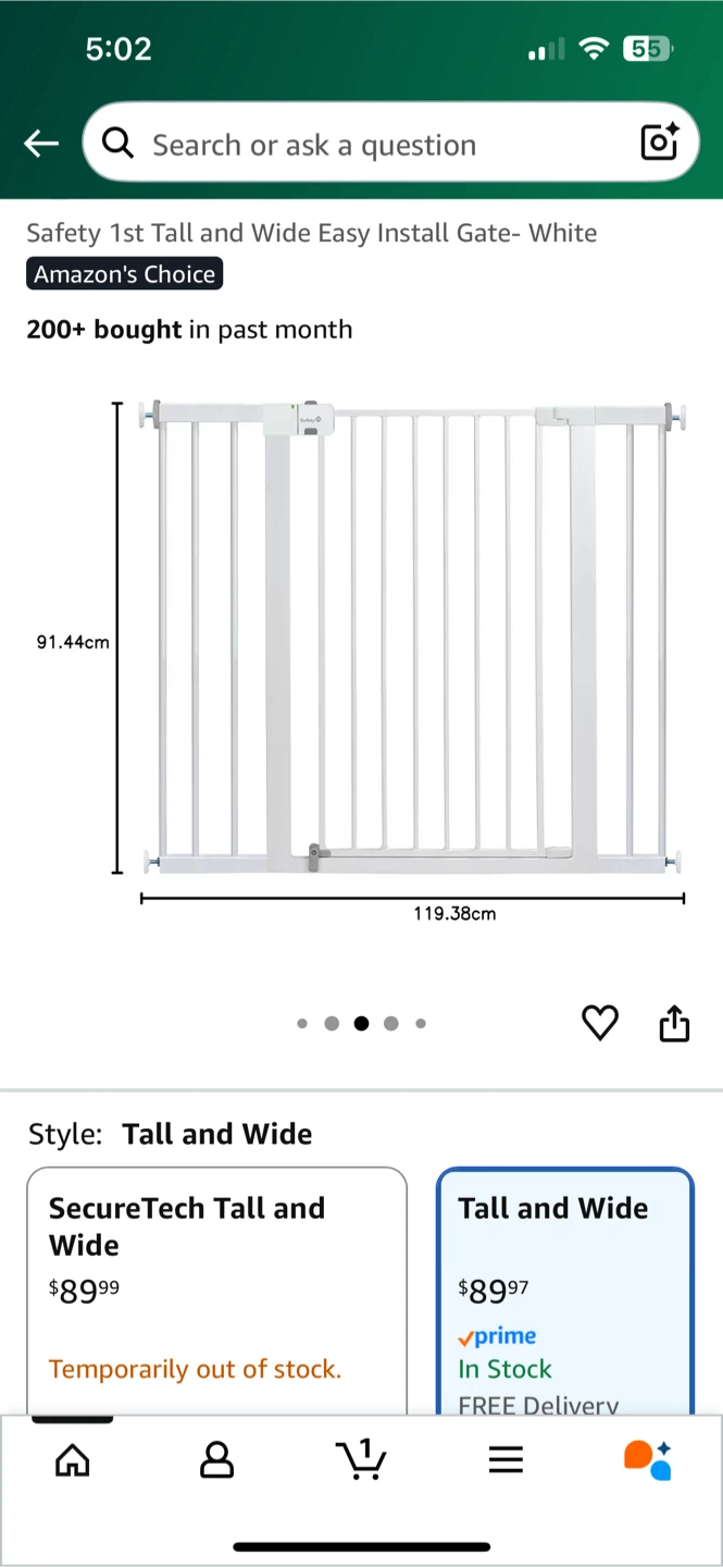 Safety 1st Tall and Wide Easy Install Gate - White