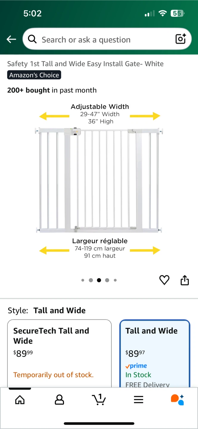 Safety 1st Tall and Wide Easy Install Gate - White - photo 2