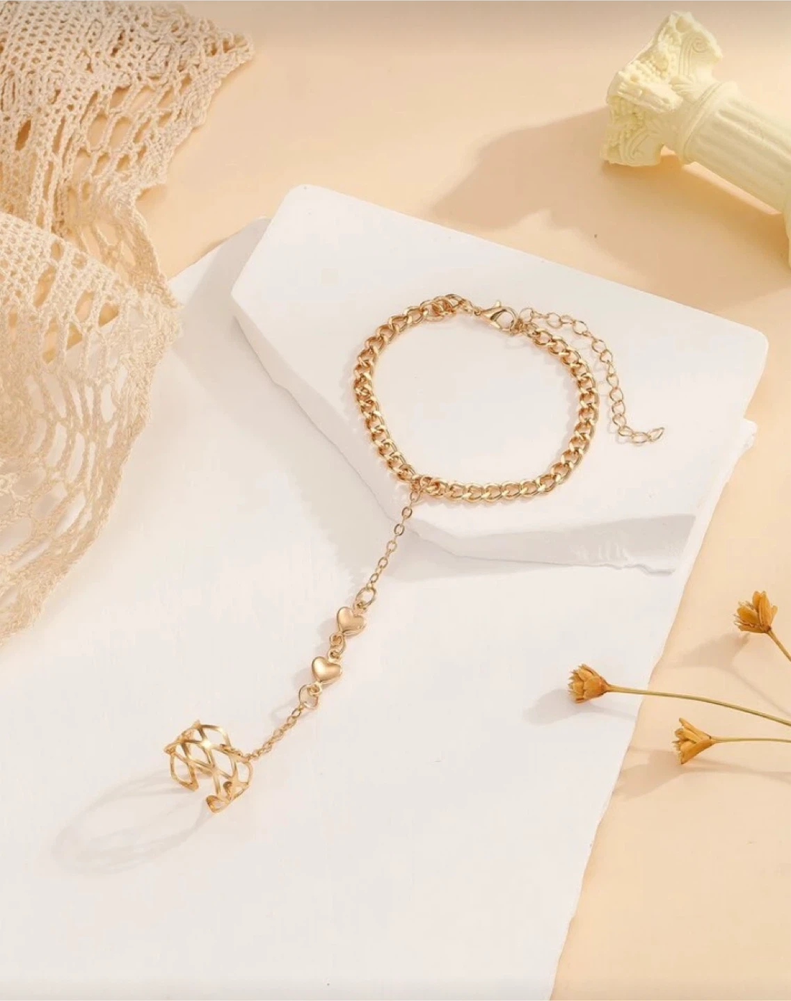 Gold Slave Bracelet with Heart Details - photo 3