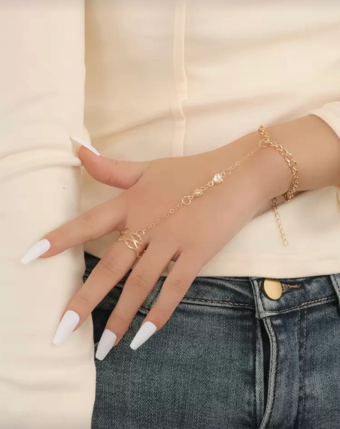 Gold Slave Bracelet with Heart Details