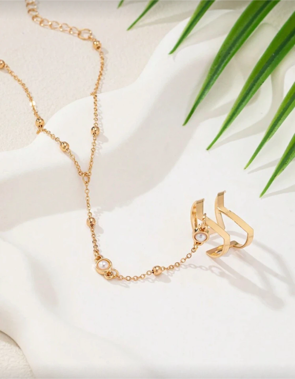 Gold Hand Chain Bracelet with Ring - photo 3