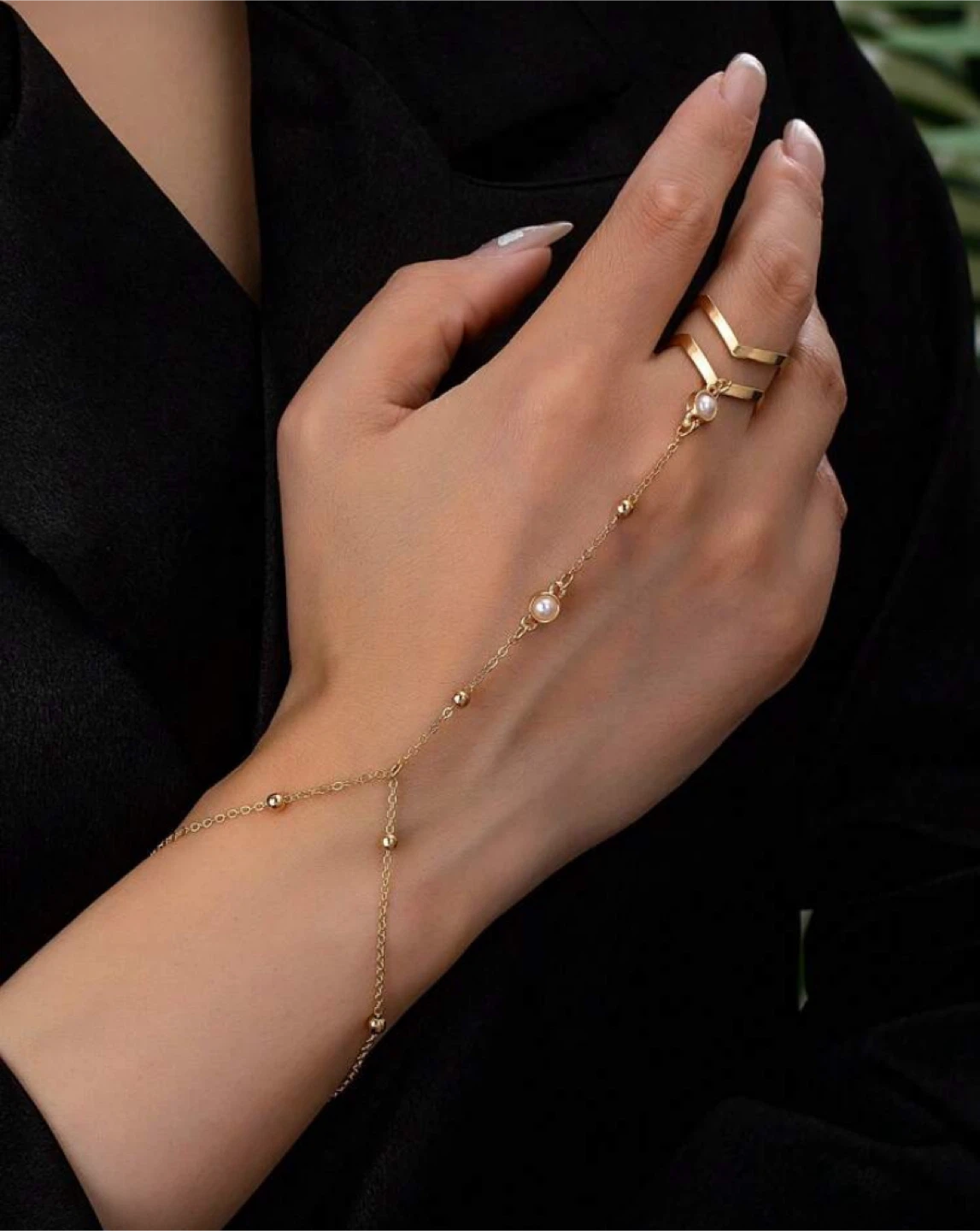 Gold Hand Chain Bracelet with Ring