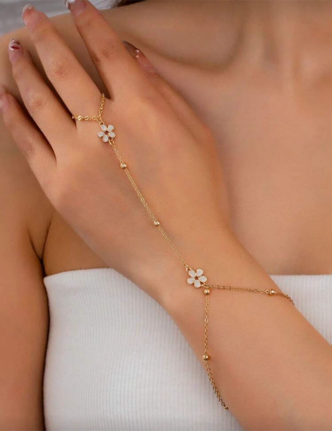 Gold Flower Hand Chain Bracelet