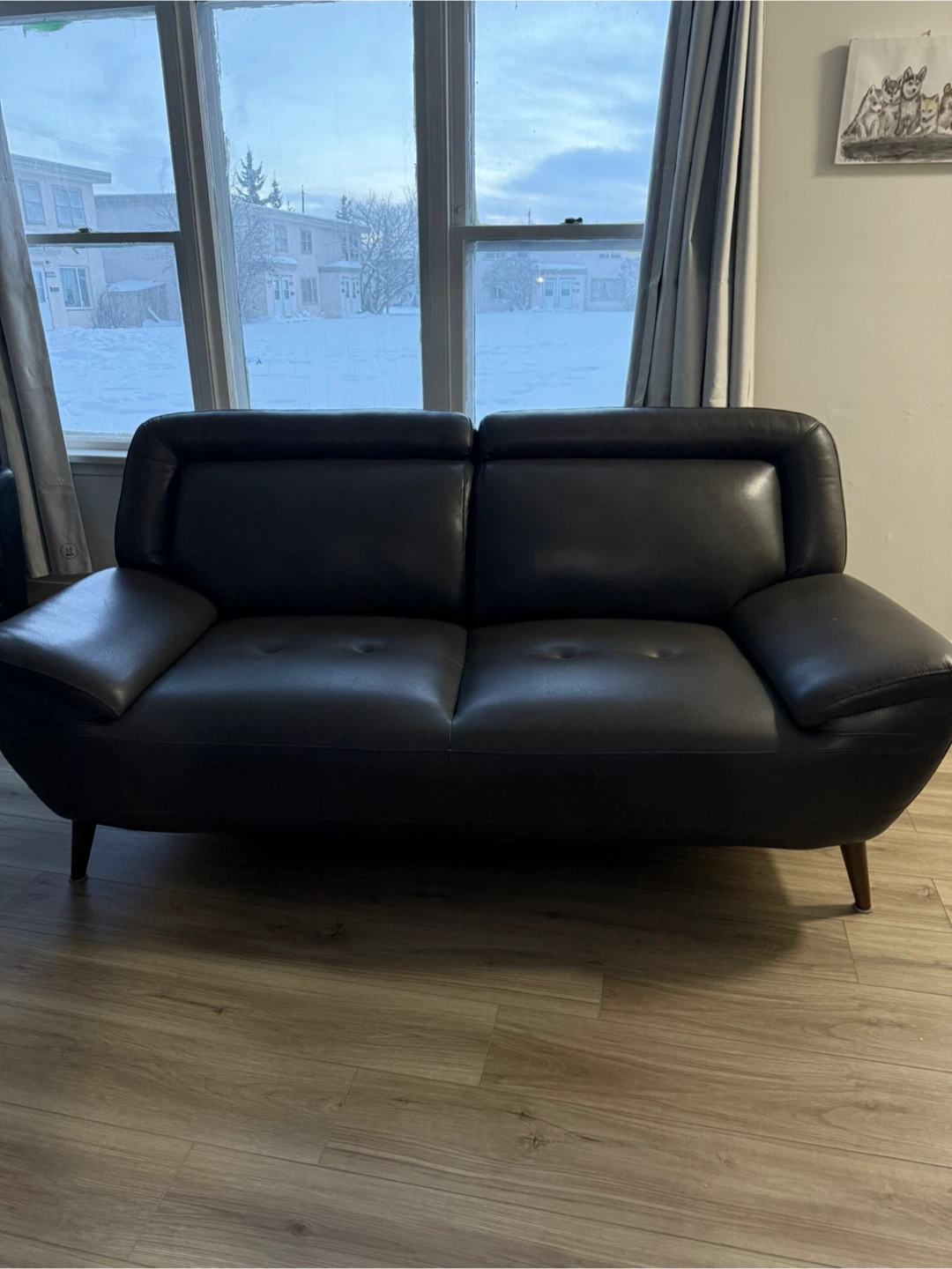 Leather Loveseat - Grey - photo 2