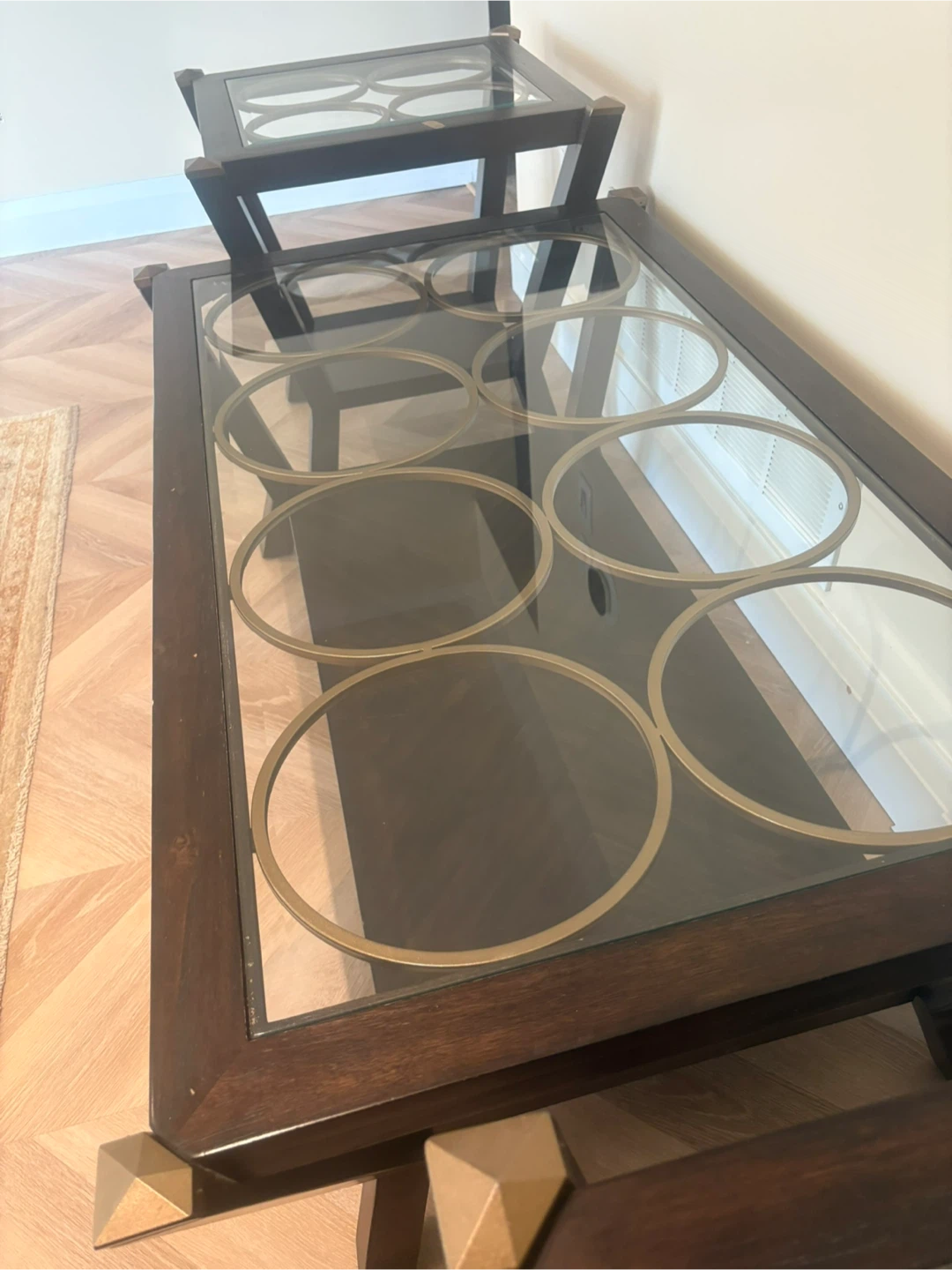 Coffee Glass Top Table with 2 side tables - photo 2