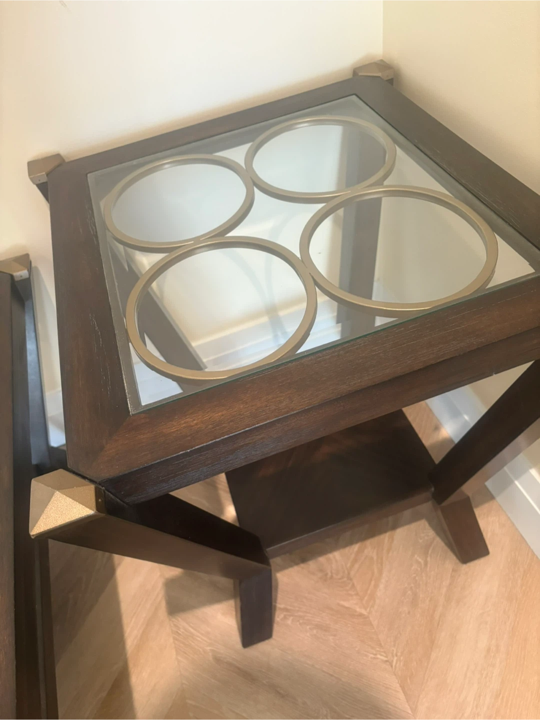 Coffee Glass Top Table with 2 side tables - photo 3