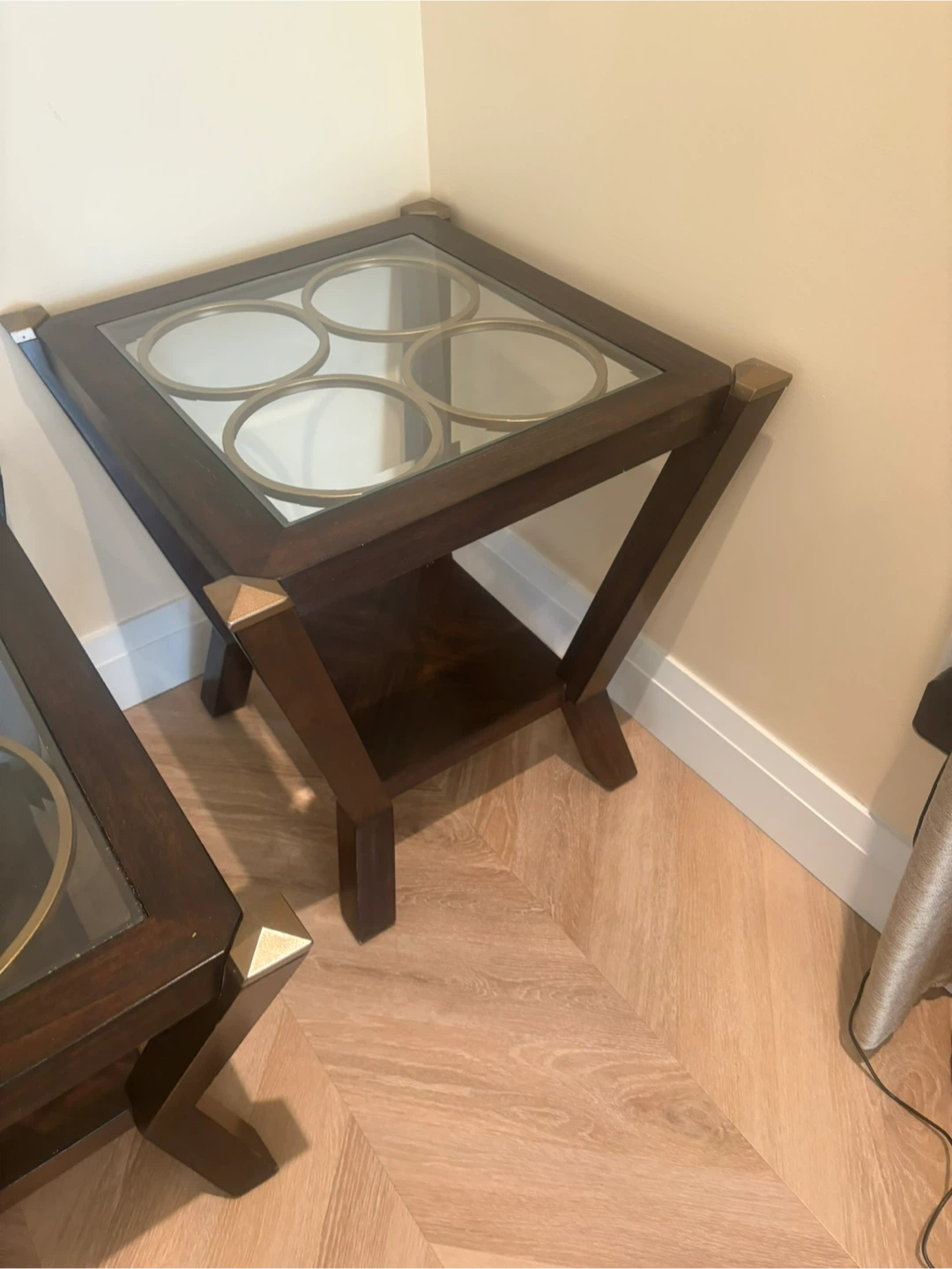 Coffee Glass Top Table with 2 side tables - photo 4