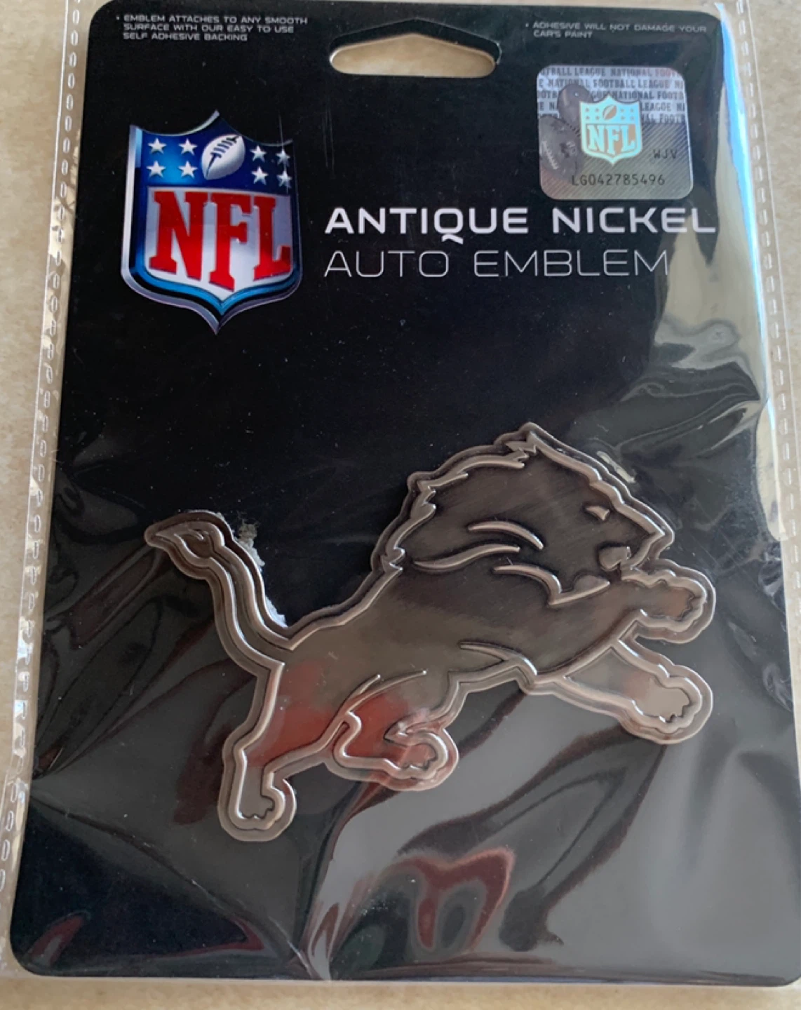 NFL Detroit Lions Antique Nickel Auto Emblem - New