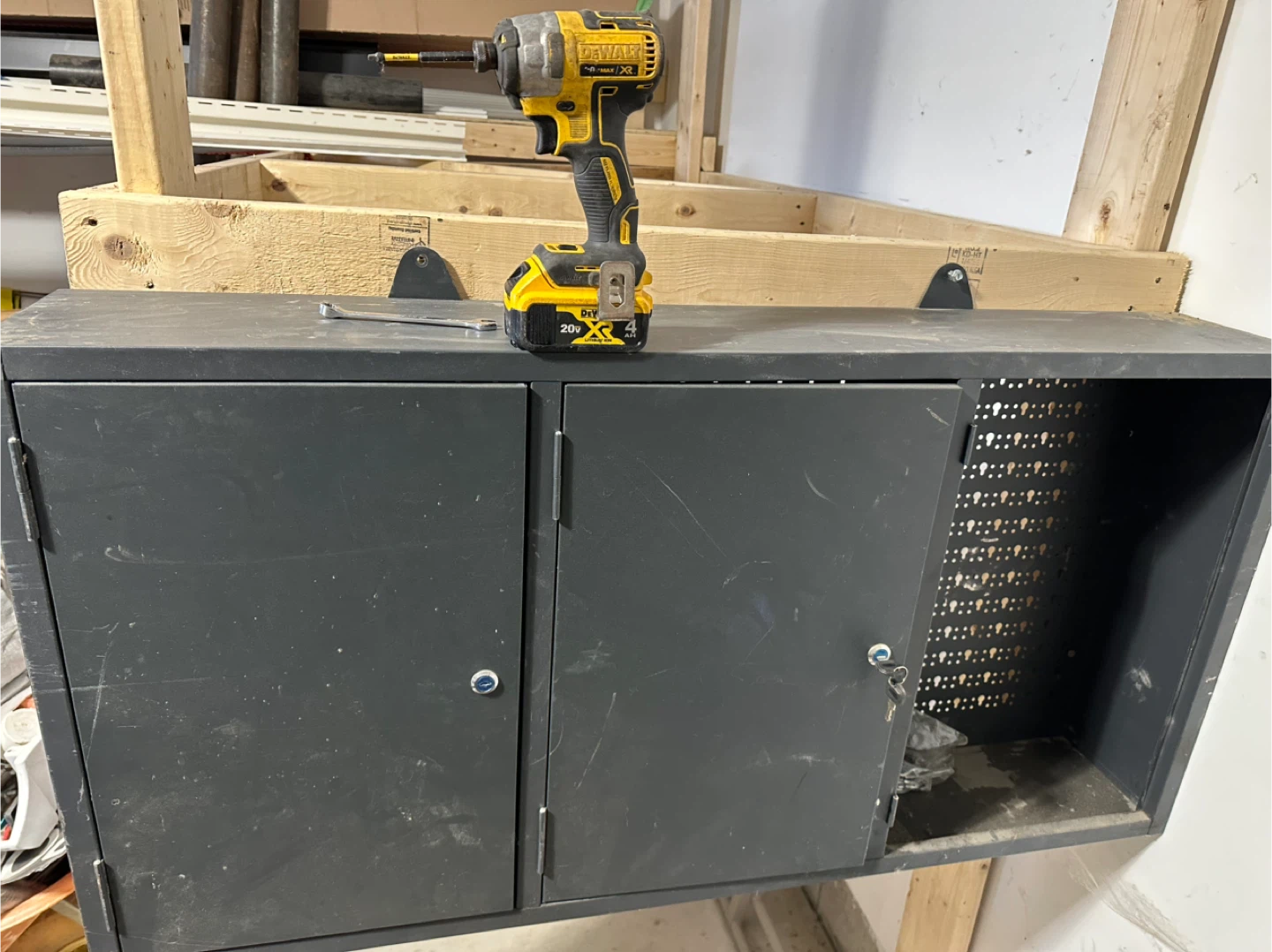 Grey Metal Wall-Mounted Tool Cabinet