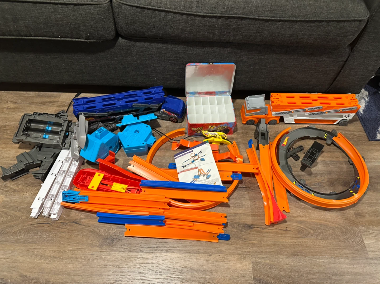 Hot Wheels Car Lot with Track Pieces